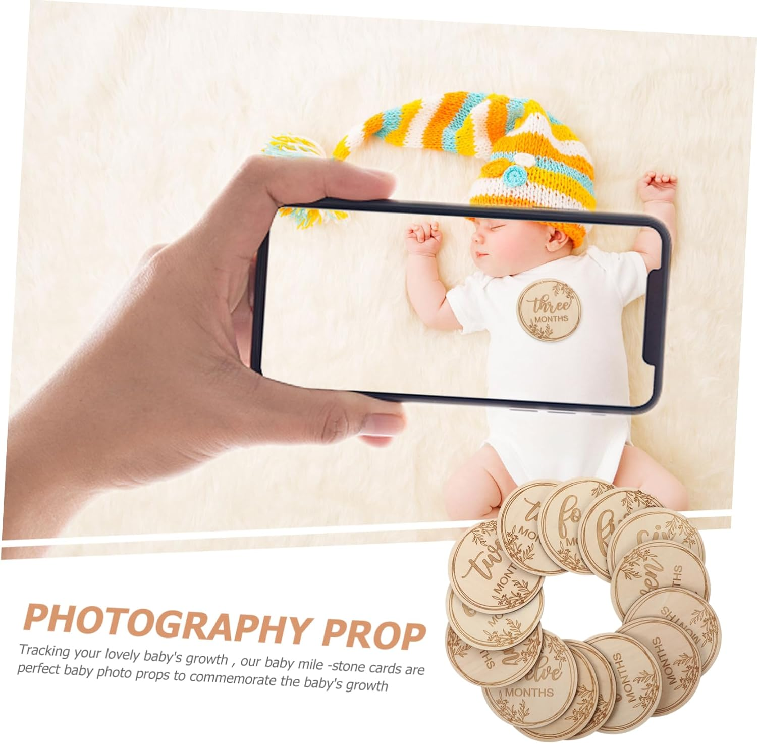 Milestone Cards Unique Wooden Birth Month Cards for Newborns Photo Props Dad Newborn image number 2