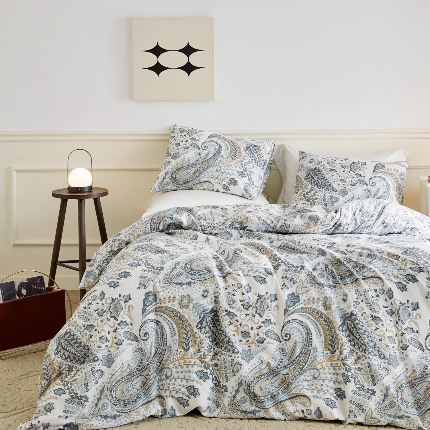 SUSYBAO Floral Duvet Cover King 100% Cotton Blue White Botanical Duvet Cover 3 Pcs Set 1 Vintage Navy Flower Duvet Cover with Zipper Ties 2 Pillowcases Luxury Soft Garden Plant Print Bedding Set image number 5