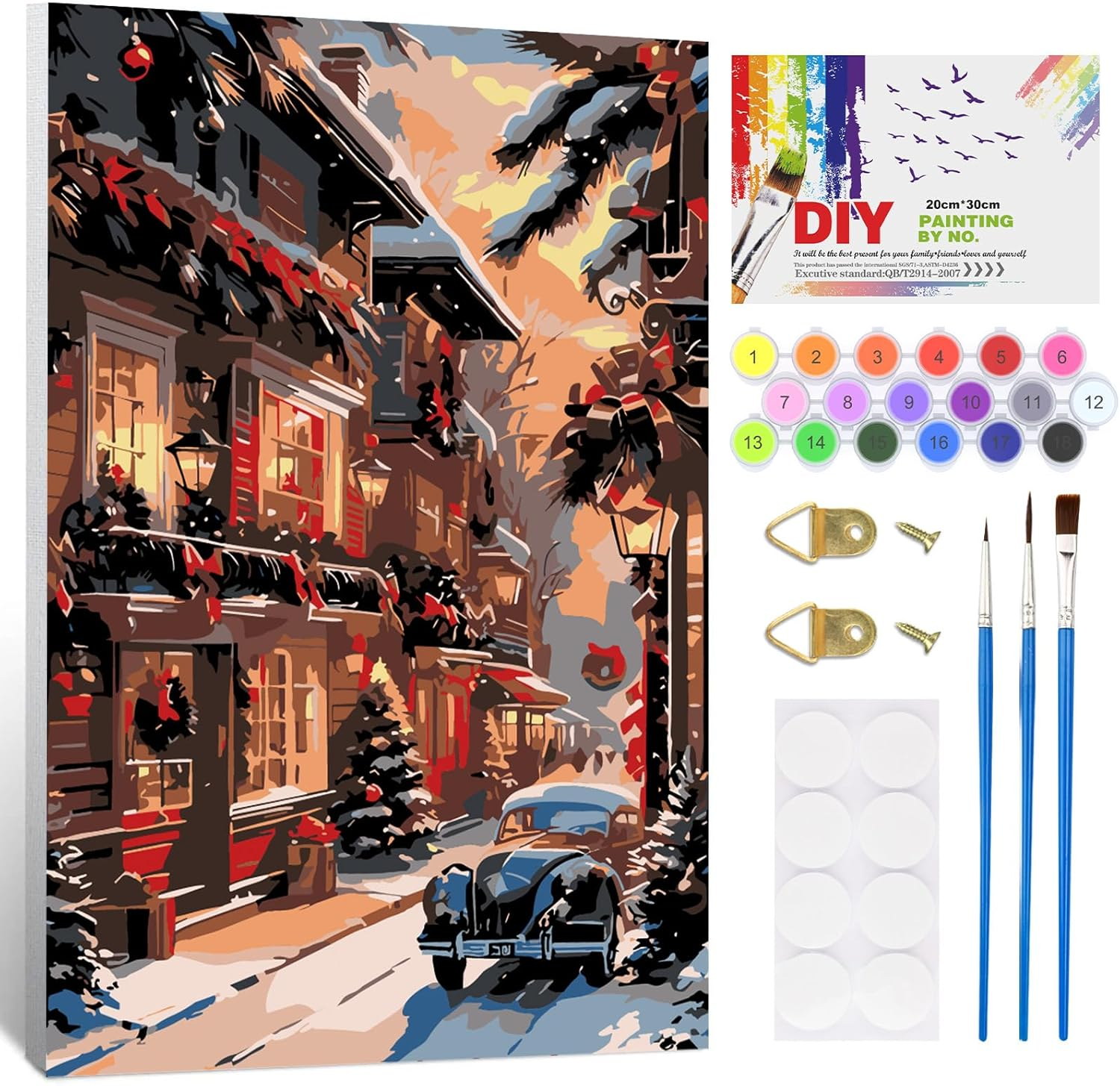 NAIMOER 4 Pack Framed Paint by Numbers Christmas for Adults Kids, DIY Painting by Numbers Gnome Snowman for Happy New Year, Art on Canvas Gifts Home Wall Decor 8X8In image number 2