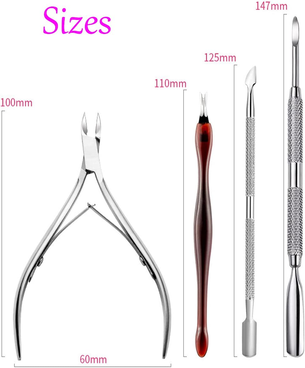 4 PCS Nail Polish Remover Tools Kit with Nail Clips Nail Files Cuticle Pusher and Cutter Set, Professional Nail Polish Removal Accessories, Stainless Steel Cuticle Remover Tools, Nail Artist Tools image number 4