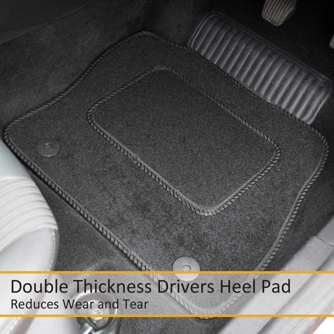 Fully Tailored Deluxe Car Mats for Nissan Qashqai 2014-On, Set of 4, Black with Black Trim with 2 Safety Clips in Drivers Mat image number 4