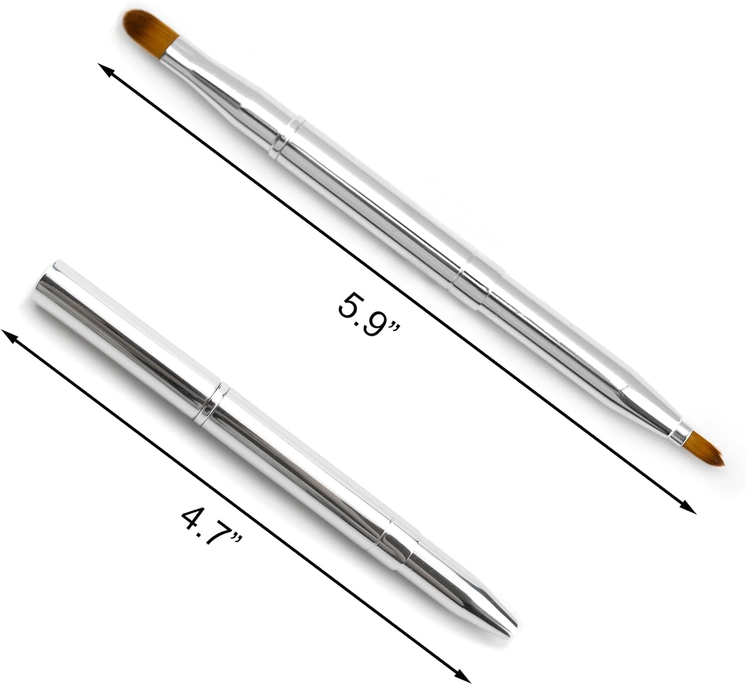 Double-Ended Lip Makeup Brush, Retractable Lip Brush for Lipstick, Lip Gloss, Eyeshadow (Silver)