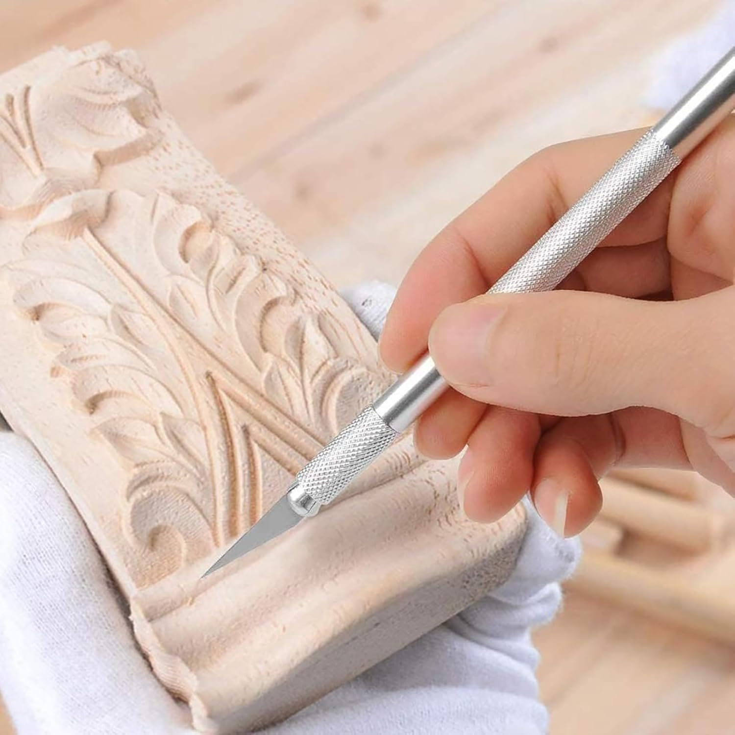 2 Pcs Craft Hobby Knife Set, Exacto Art Knife for Fondant, Precision Knife for Crafts, Leather with 10 Pcs Stainless Steel Blade Kit (Black and Silver) image number 5