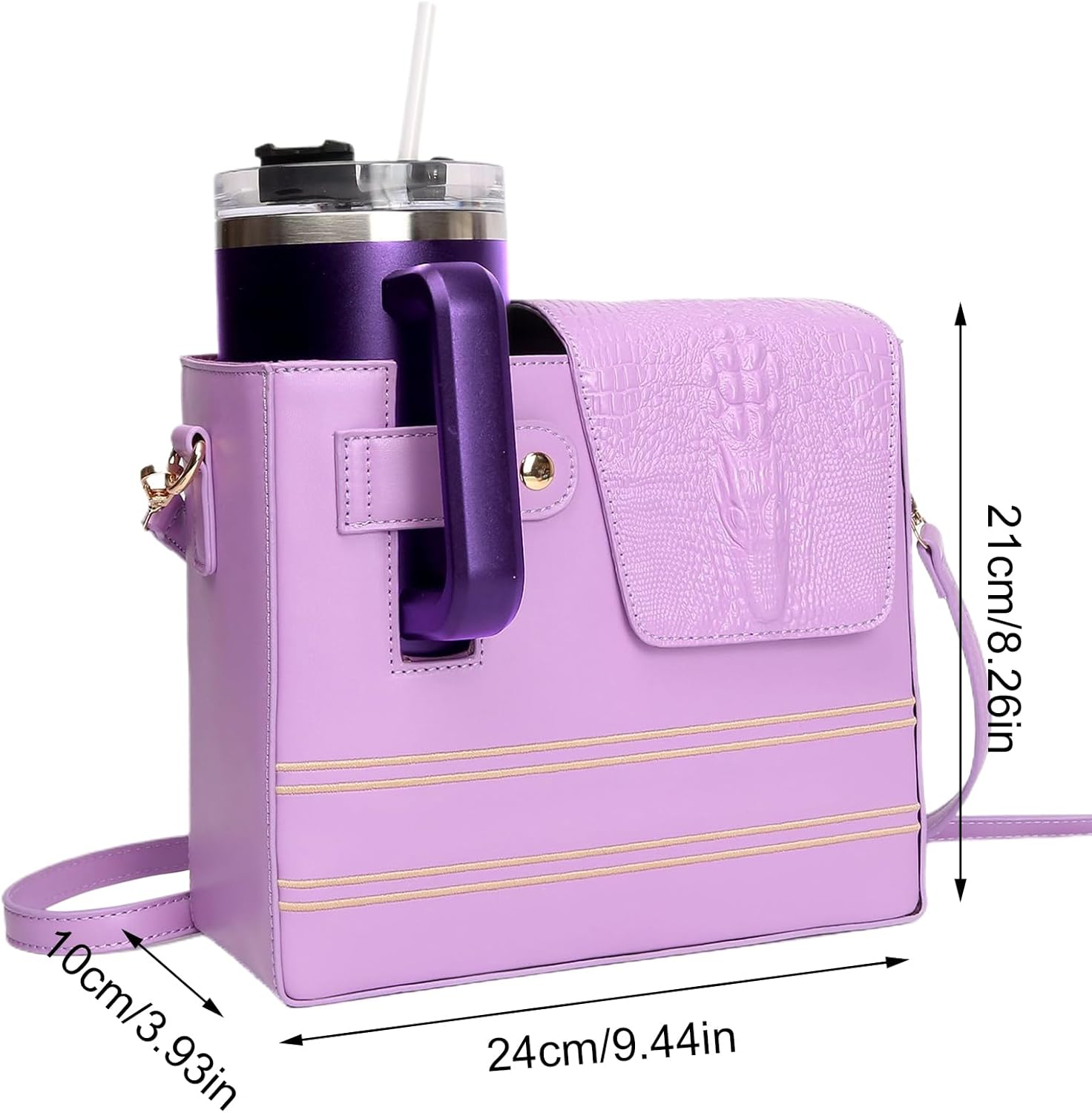 Tumbler Purse - Waterproof,Water Bottle Holder Bag - for Women, Outdoor, Gym, Walking, Hiking, Travel, Commuting, Camping, Cycling - Purple image number 4