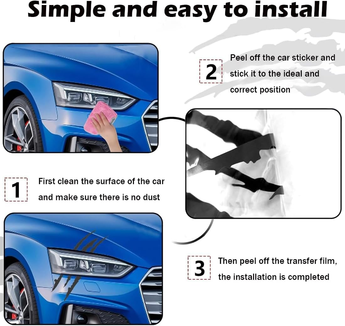 2 PCS Claw Mark Car Decal,Headlight Car Stickers,Monster Claw Marks Reflective Sticker,Stripes Scratch Decal Vinyl for Cars,Window,Motorcycles (Black) - Laser Color image number 7