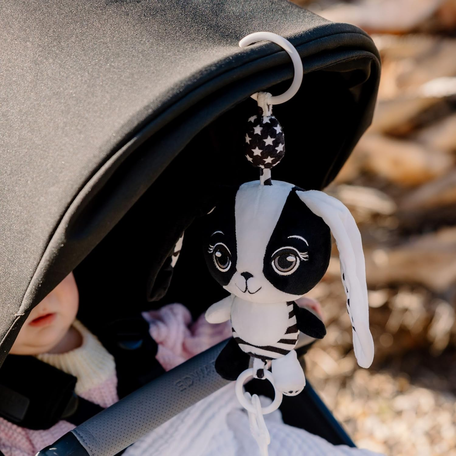 Billie the Bunny &ndash; High Contrast Sensory Baby Toy (0&ndash;24 Months) | Hanging Plush Bunny | Pram Toy, Stroller Toy, Baby Car Toy, Play Gym Hanging Toy | Black and White Hanging Baby Toy image number 3