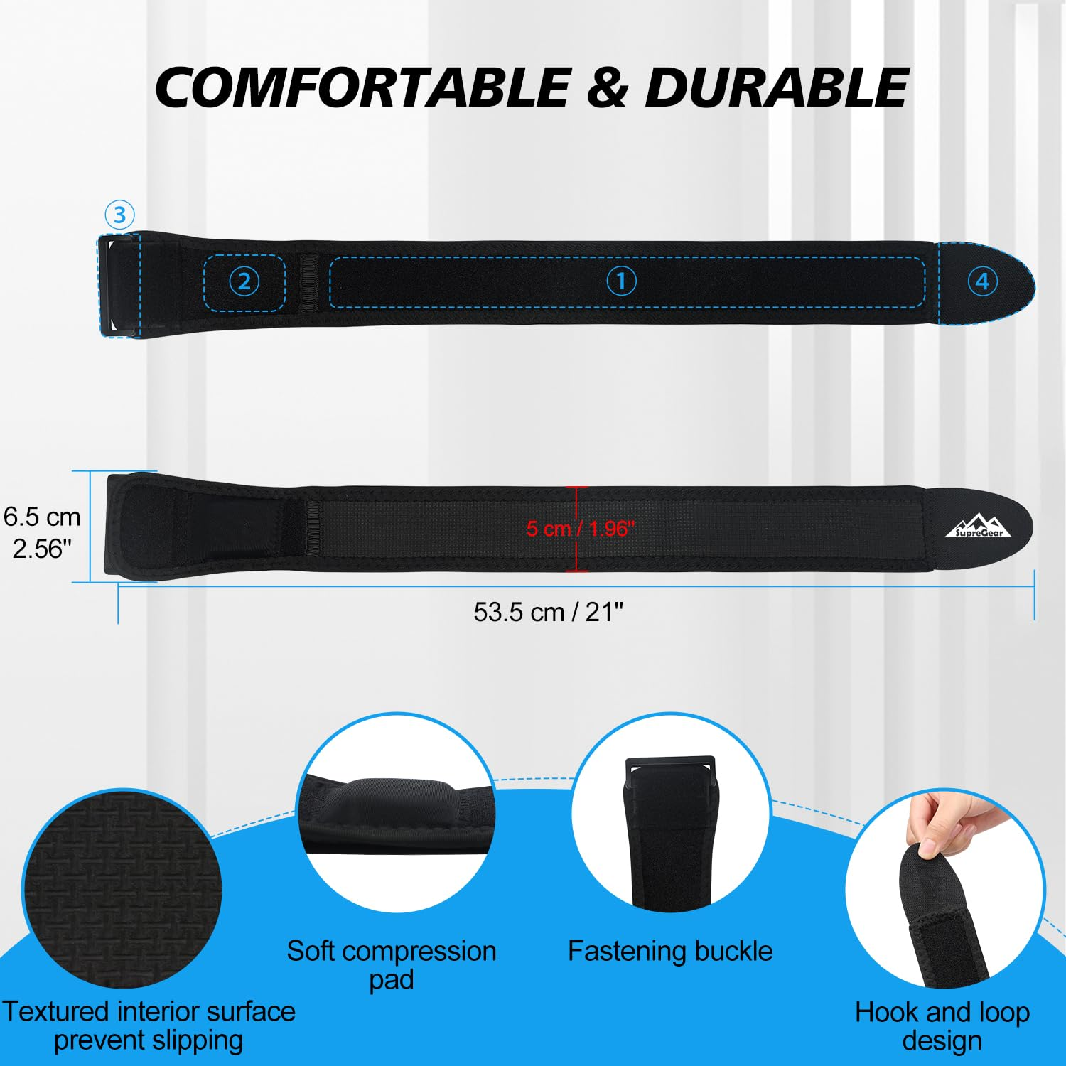 Supregear IT Band Strap for Knee, Adjustable Comfortable Iliotibial Band Wrap Breathable ITB Strap for Iliotibial Band Syndrome (Black) image number 3