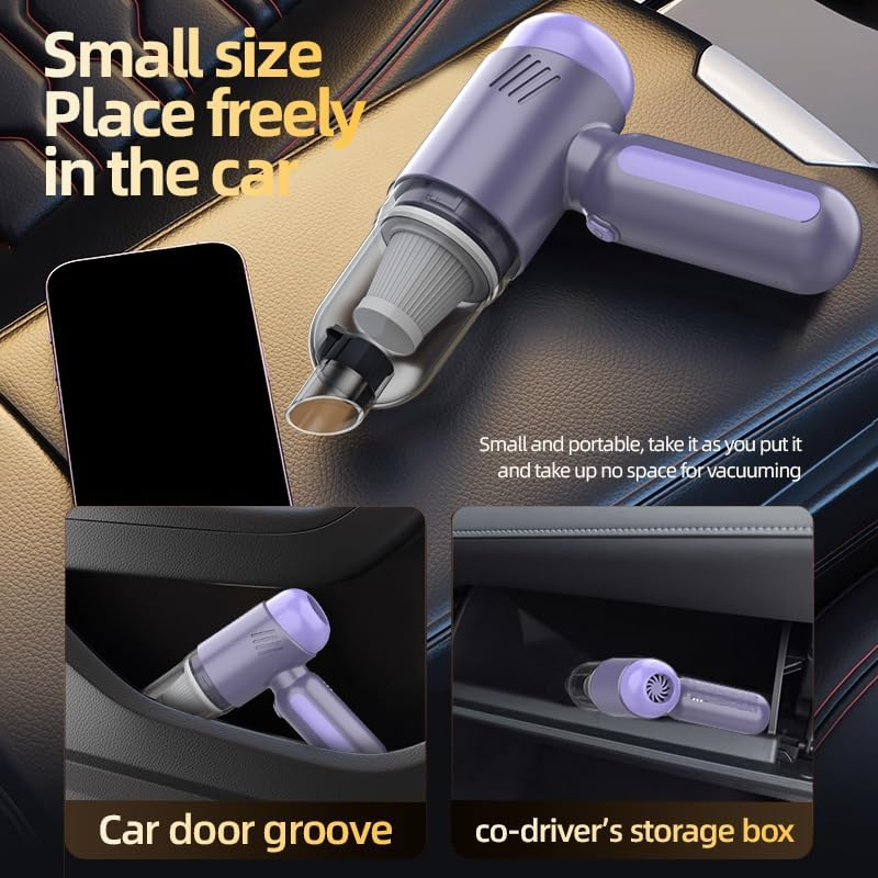 Car Vacuum Cleaner, High Power Mini Vacuum Cleaner,Rechargeable Wireless Handheld Vacuum,Portable Cordless Compressed Air Duster Air Blower for Car Home Office,Keyboard,Pet Hair (Purple) image number 4