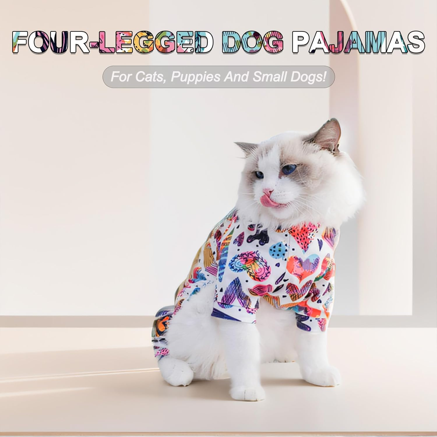 Stylish Dog Onesie with Love Motif Dog T-Shirt - Comfortable Pet Pyjamas for Small Dogs and Cats - Cute Puppy Bodysuit - Dog Jumpsuit Top in Trendy Four-Legged Vest