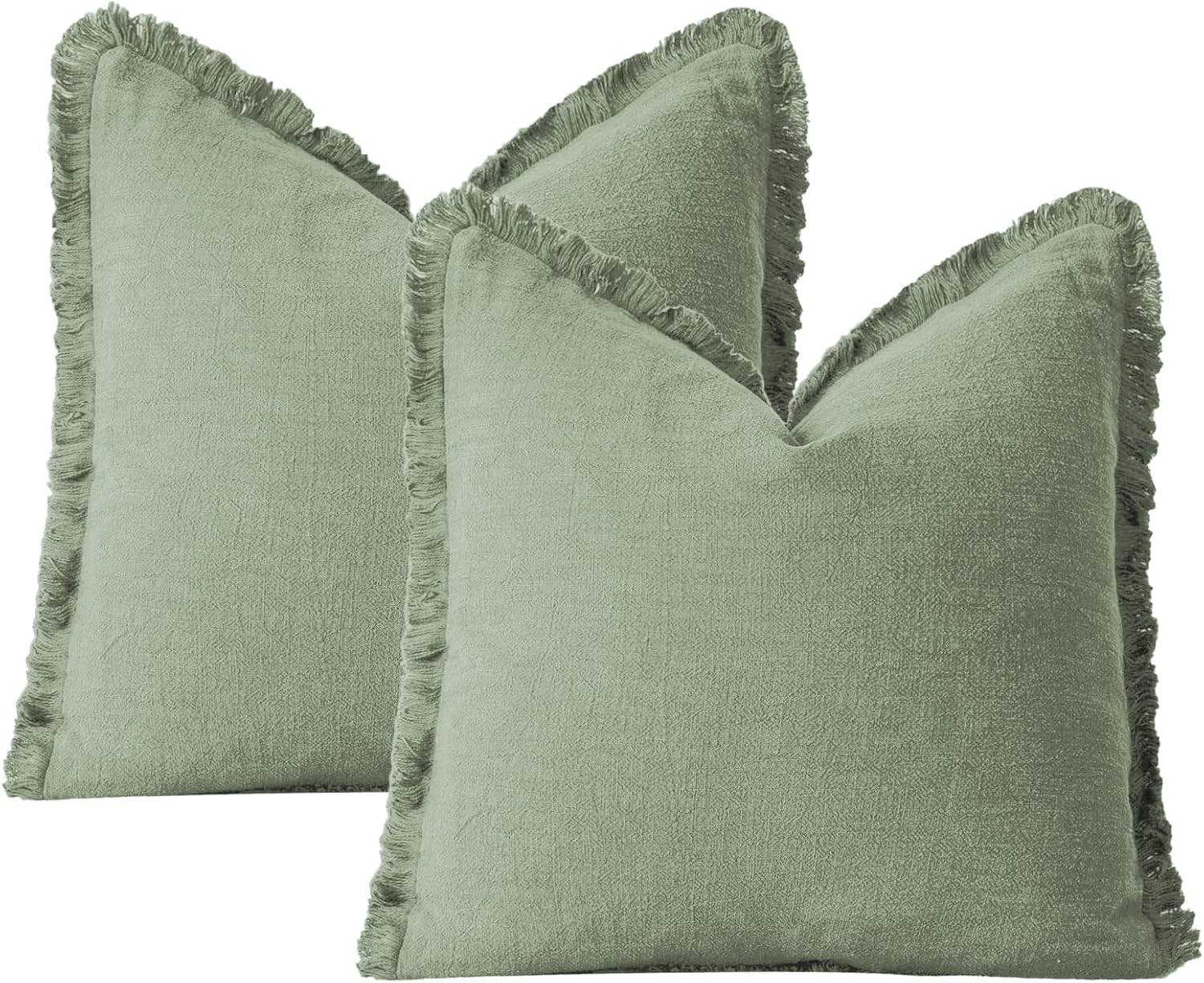 Square Pillow Covers 45X45Cm Set of 2 Cotton Pillow Covers with Fringe Soft Decorative Throw Pillows for Couch, Bed, and Home Decor White