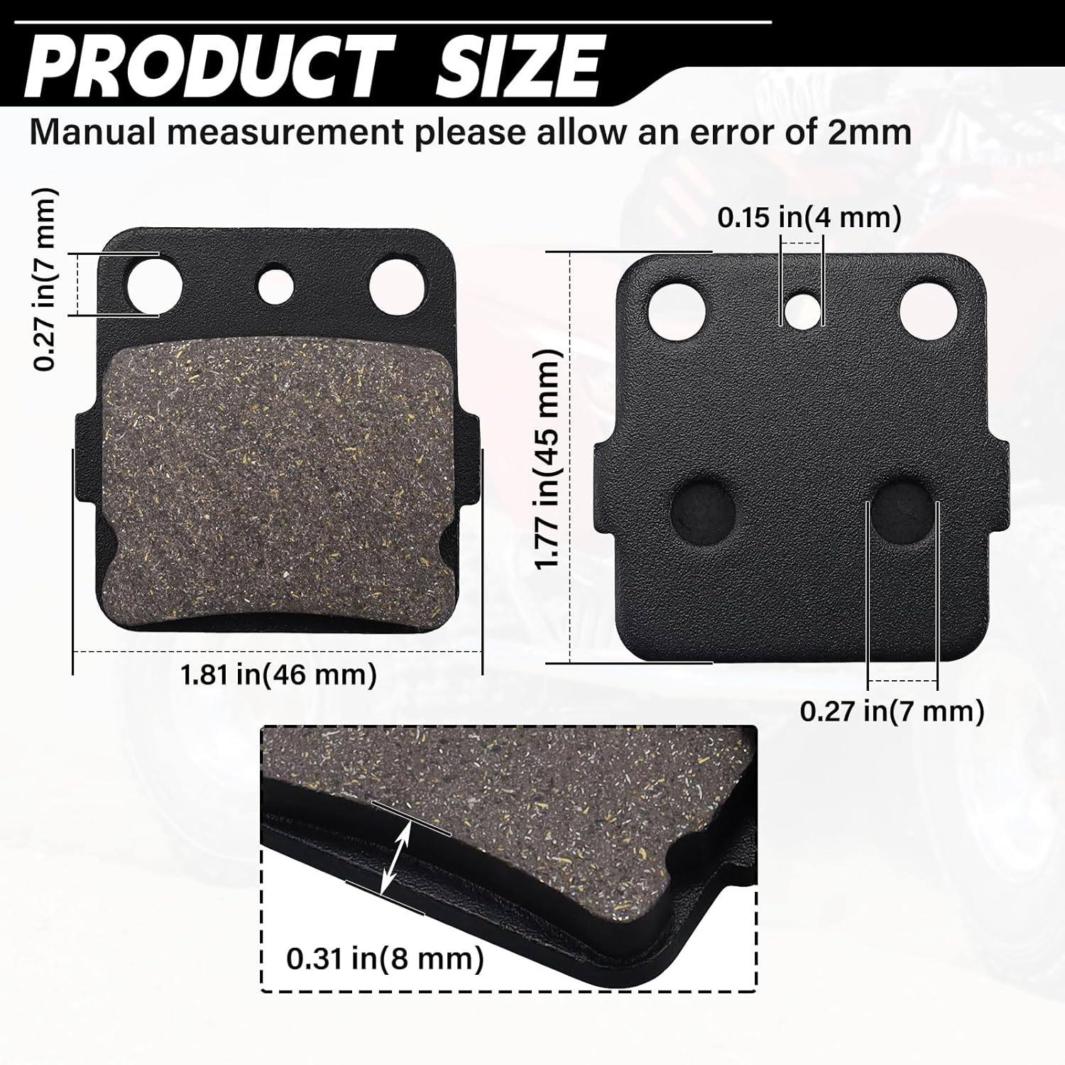 Brake Pads Front and Rear for Honda TRX420 Fourtrax Rancher, TRX400 Fourtrax, TRX400 Sportrax ATV, TRX400EX Fourtra, TRX400EX Sportrax, TRX300EX Fourtrax, ATC200X ATC250R image number 6