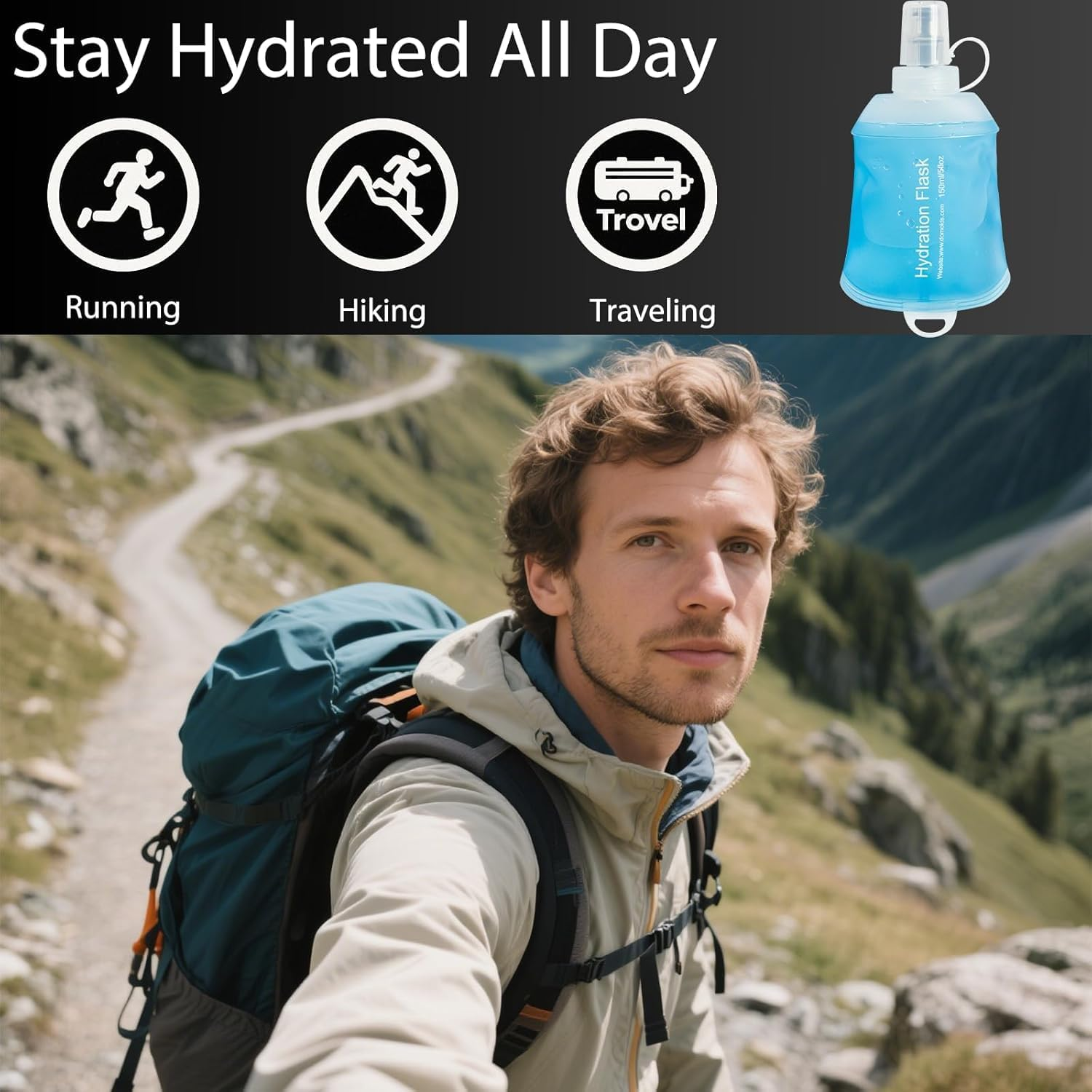 Soft Flask Running Water Bottles,500Ml, Foldable Water Bottle,Tpu Collapsible Running Hydration Flask for Hydration Pack Hiking Cycling Climbing, Collapsible Water Bottle, 2 Pack image number 2