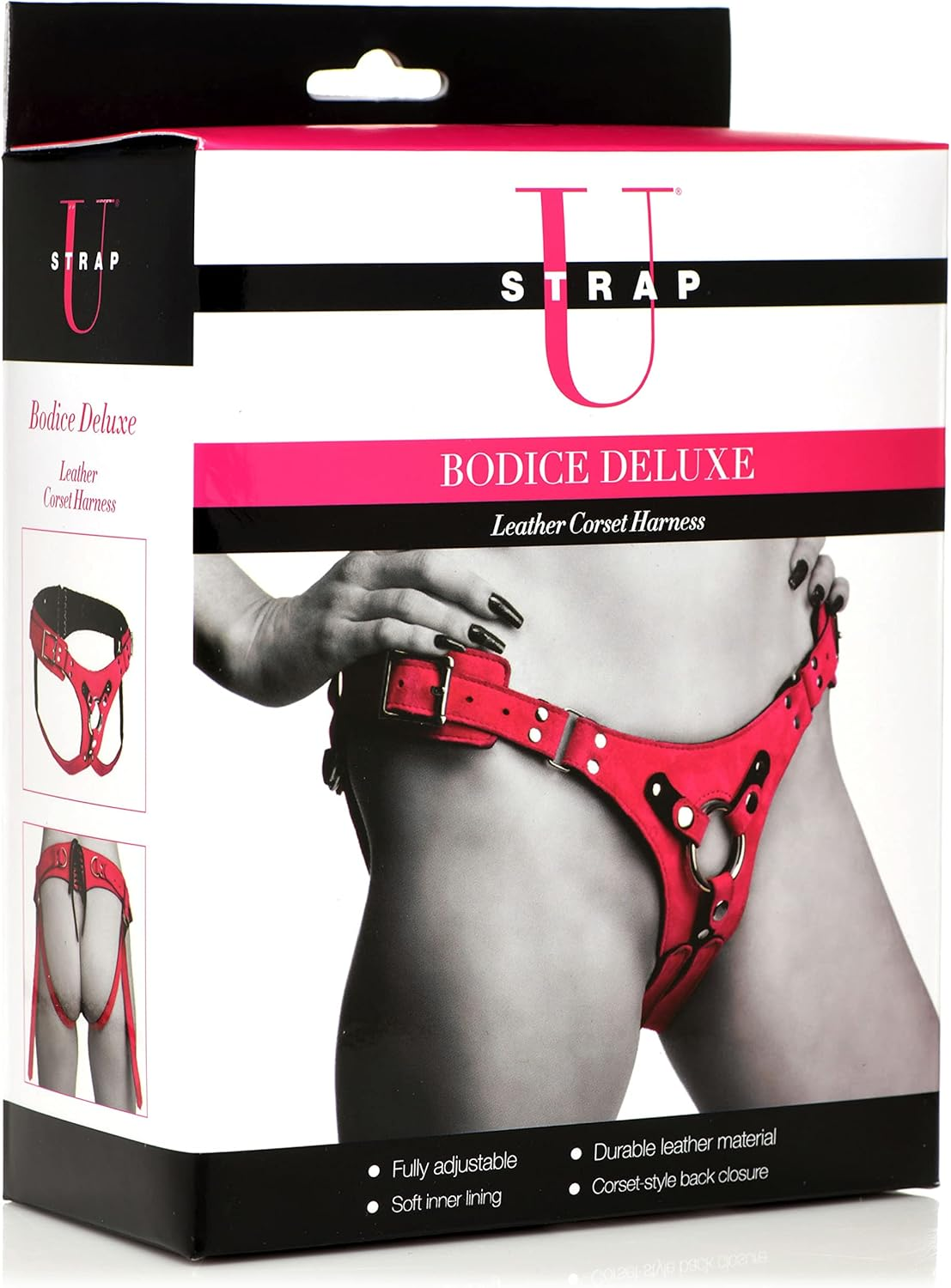 Strap U Bodice Deluxe Leather Corset Strap-On Harness for Men Women & Couples with Standard 1.5" O-Ring. Made with Durable Real Leather - Pink image number 2