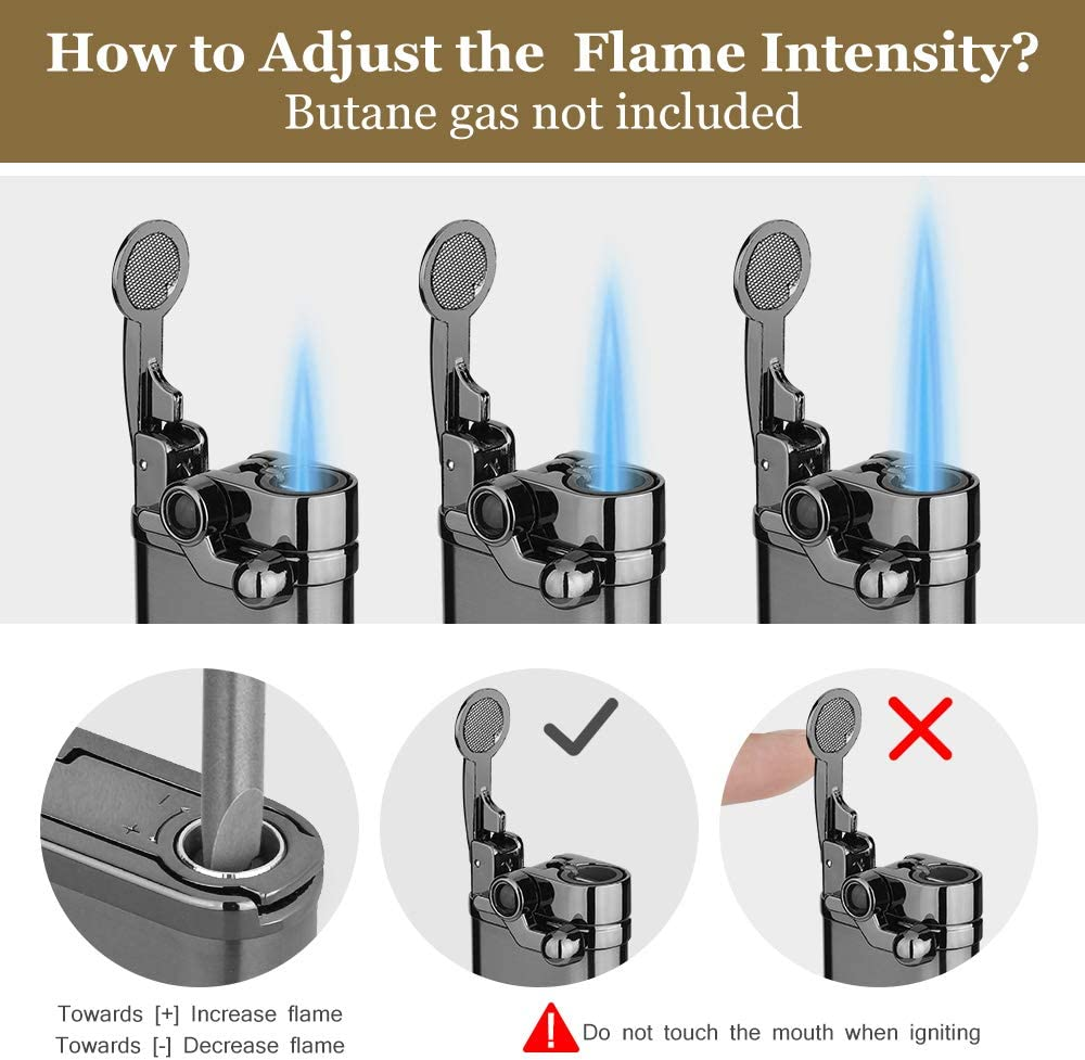 PIPITA 2Pcs Torch Lighter Windproof Pocket Lighter Jet Single Flame Lighters, Adjustable Flame and Refillbale Fuel Metal Lighter(No Butane) (Gray) - Sliver+Blue image number 2