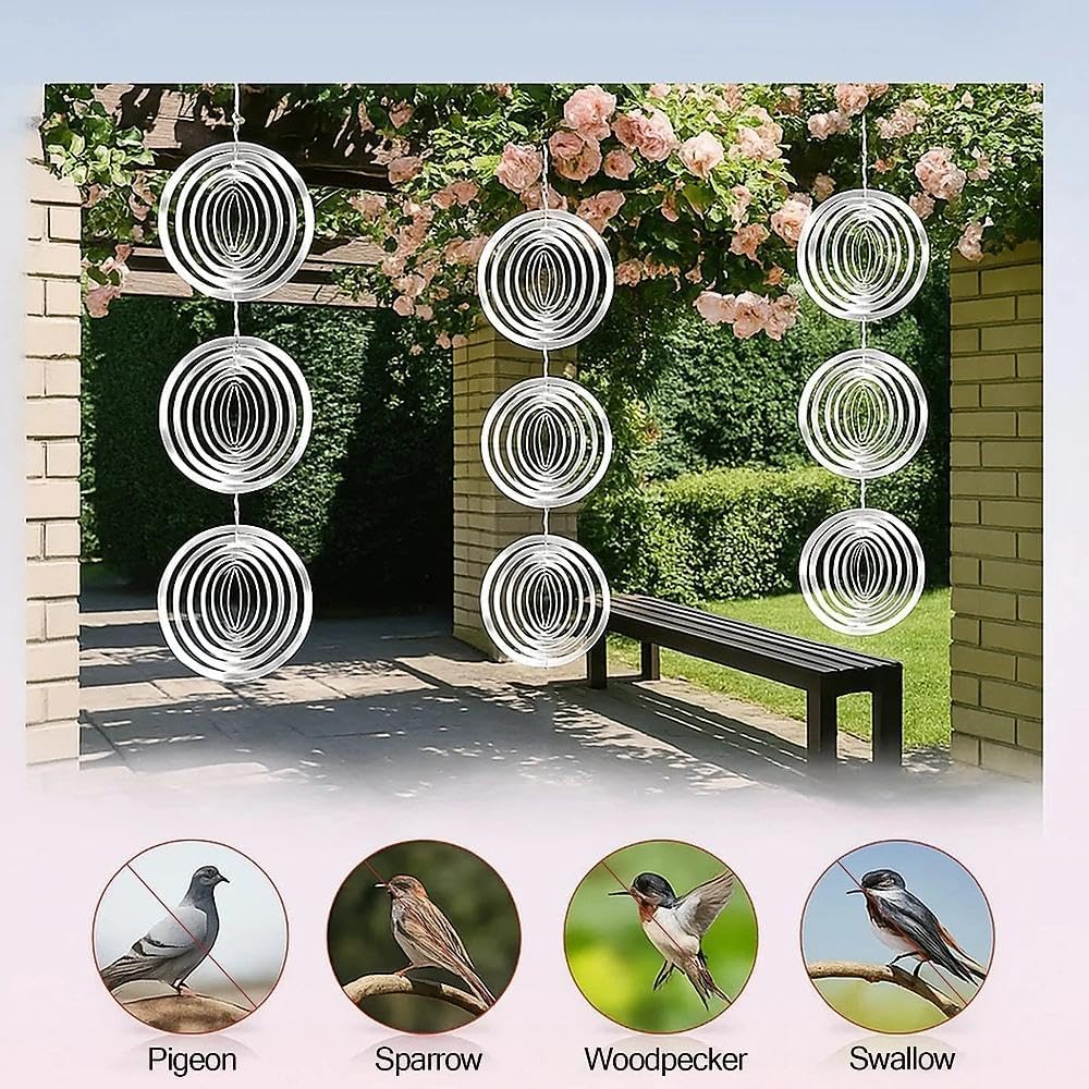 Bird Deterrent Wind Spinner, 9 Pack, 360-Degree Rotating Reflective Outdoor Decor with 3D Mirror Effect, Wildlife-Friendly Garden Protection, Fully Assembled, Compatible with Outdoor Spaces, Ruibex image number 5