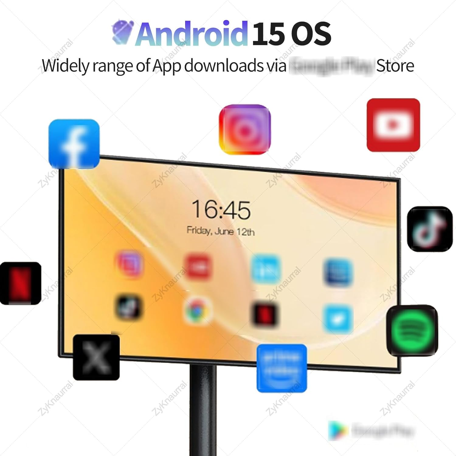 Portable TV on Wheels with Rotating Touchscreen Monitor with Android OS, Rolling Tablet Screen with Base, Built-In 6000Mah Battery, Supports Horizontal and Vertical Screen Display Black-4+64G image number 5