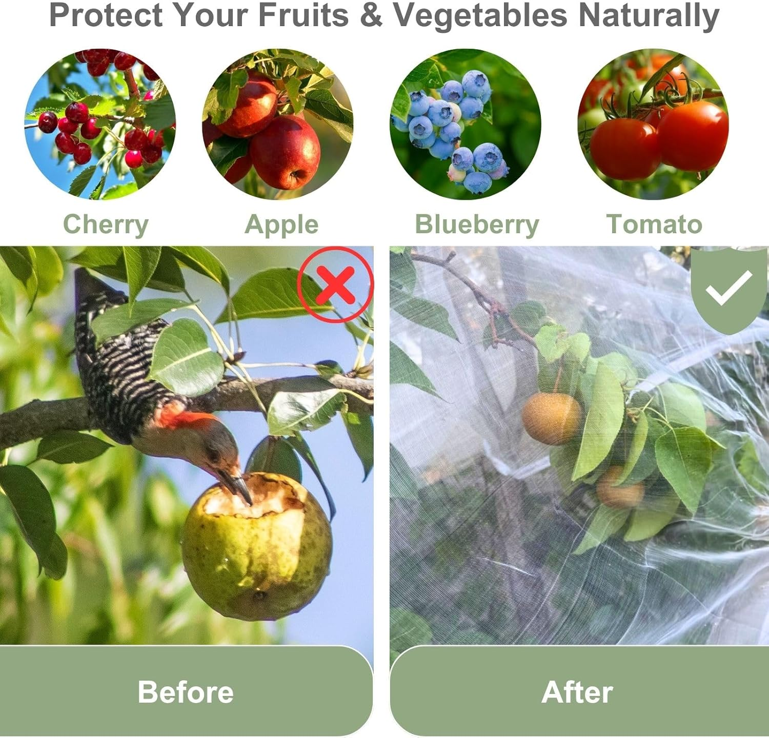 Fruit Tree Netting Cover with Zipper & Drawstring, 2 Packs 4Ft X 4Ft Insect Bird Barrier Netting for Garden Protection, Ultra Fine Mesh Garden Netting