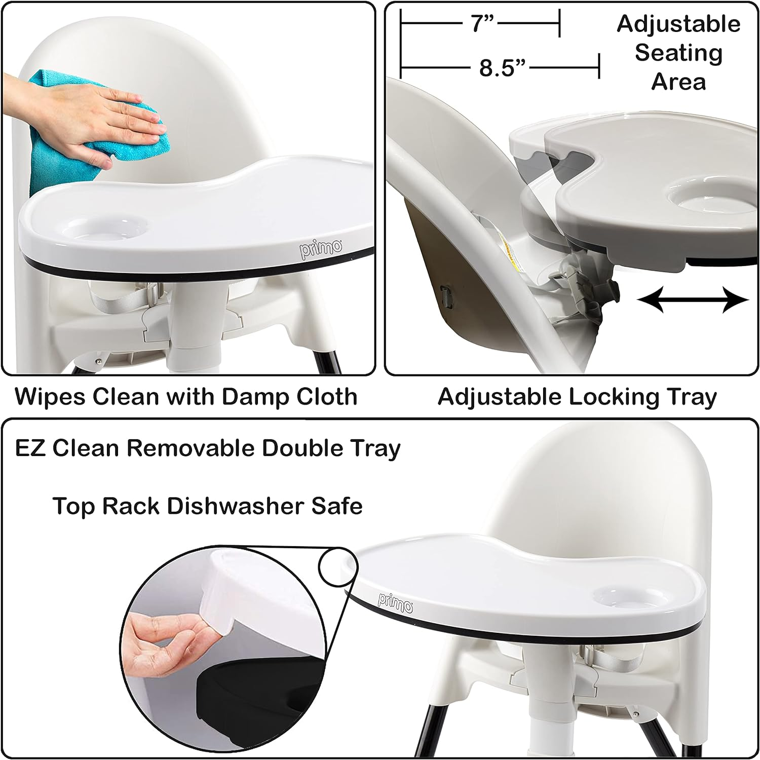 Primo Cozy Tot Deluxe Convertible Folding High Chair & Toddler Chair - Portable Foldable Baby Chair/Toddlers Highchair - Travel Friendly, Removable EZ Clean Tray, Black/White, 22"X21"X33.5" image number 3