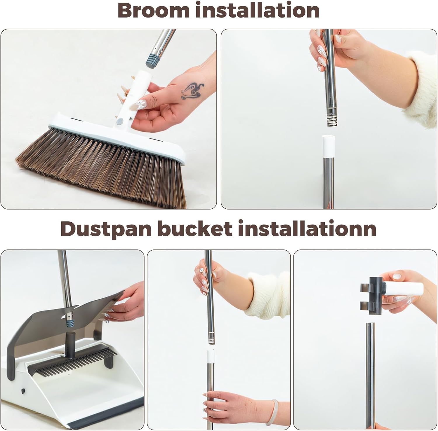 3 Pack Commercial Heavy Duty Broom and Dustpan with Comb Set, Perfect Dustpan and Brush Combination for Efficient Home Cleaning, Yellow and Blue image number 2