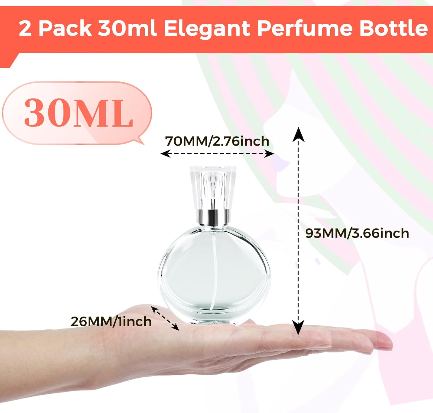 BOOHO Pack of 2 30 Ml / 50 Ml Perfume Atomiser Refillable Perfume Bottle Empty Transparent Perfume Bottles Refillable with Atomiser Pump and Funnel for Women or Girls (30 Ml) image number 4