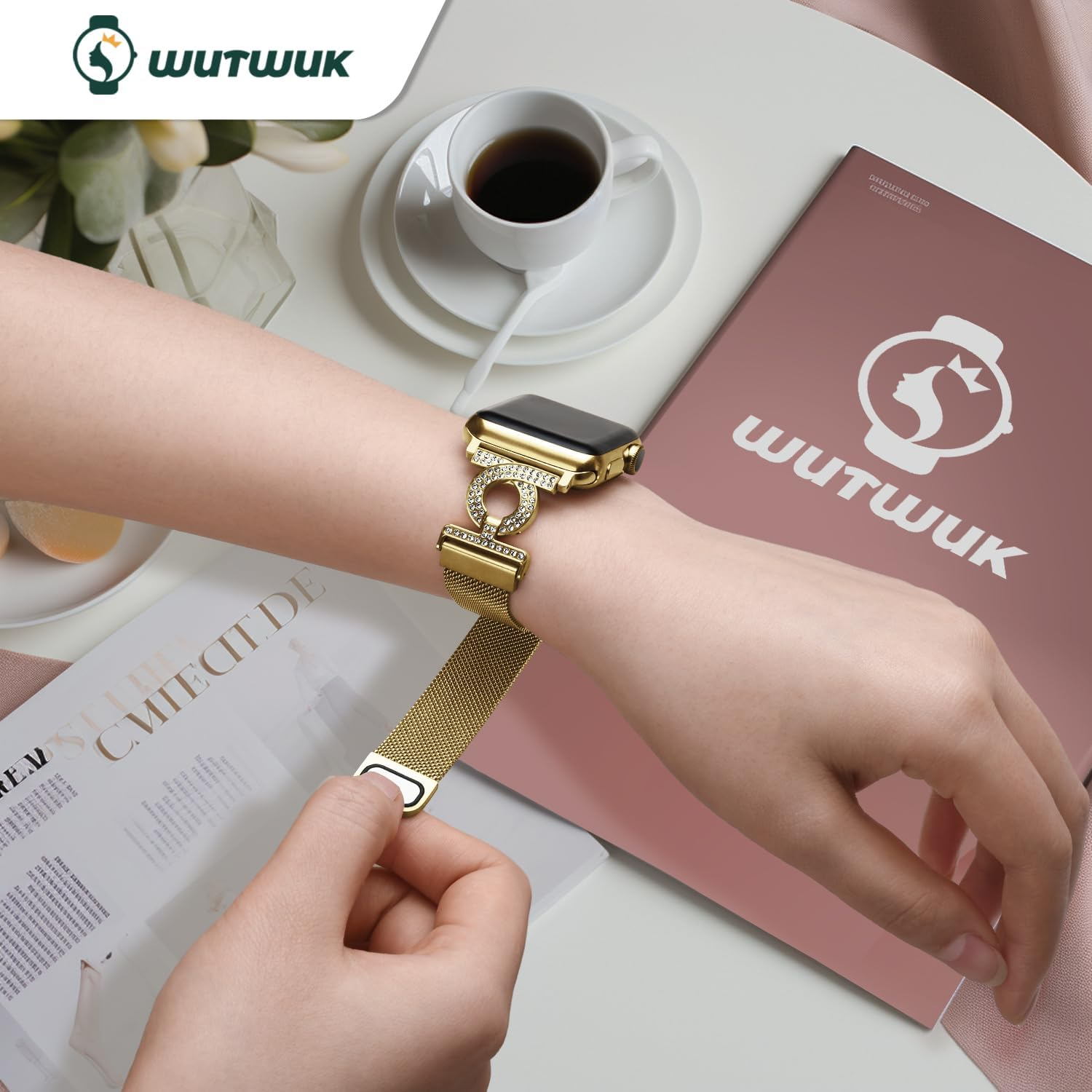 Wutwuk Compatible with Apple Watch Band 49Mm 46Mm 45Mm 44Mm 42Mm(Series 3 2 1) Ladies Mlanniese Loop Bands for Iwatch Series 11 10 9 8 7 6 5 4 3 2 1 SE Ultra Women with Magnetically Absorbent Clasp image number 5