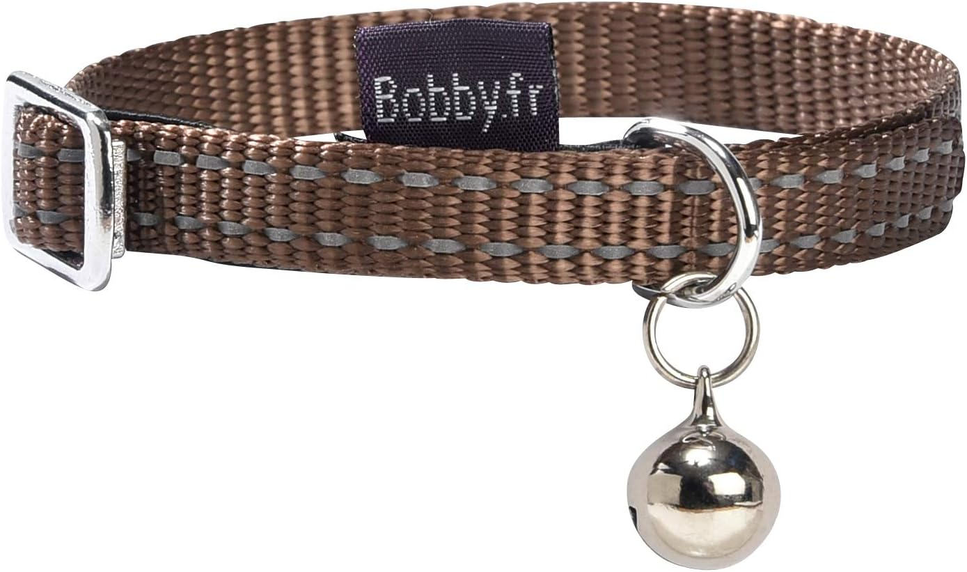 Bobby Safe - Cat Collar in Colored Nylon, Resistant, Choke-Proof, Reflective, Adjustable, Brown - 30X1 CM image number 3