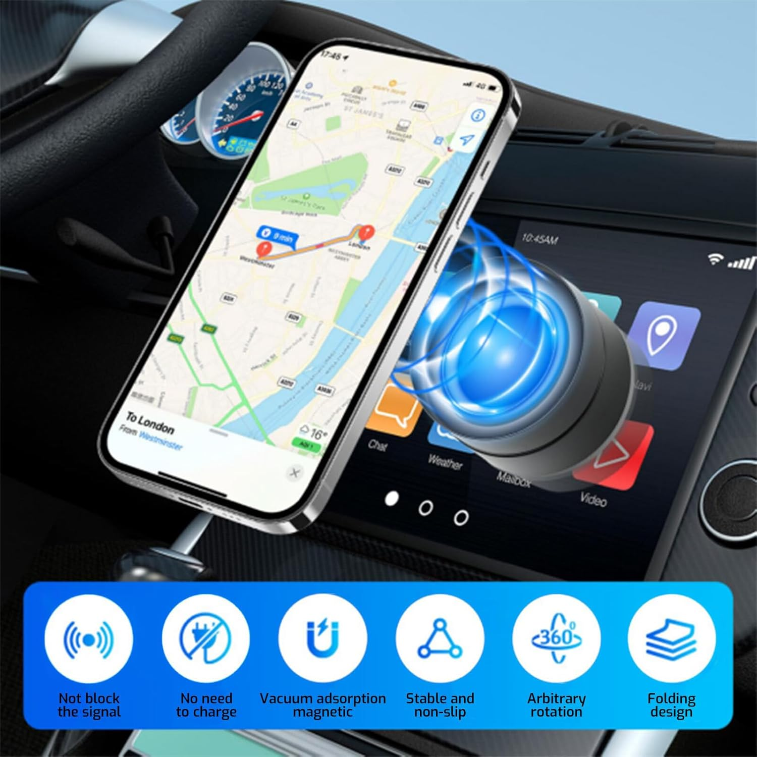 Lyvixora 2025 Magnetic Phone Holder for Car, Vacuum Suction Cup Phone Mount with Foldable Design - Double-Sided Strong Adsorption& Rotational Adjustment Phone Holder for Smooth Surface (Black) image number 3