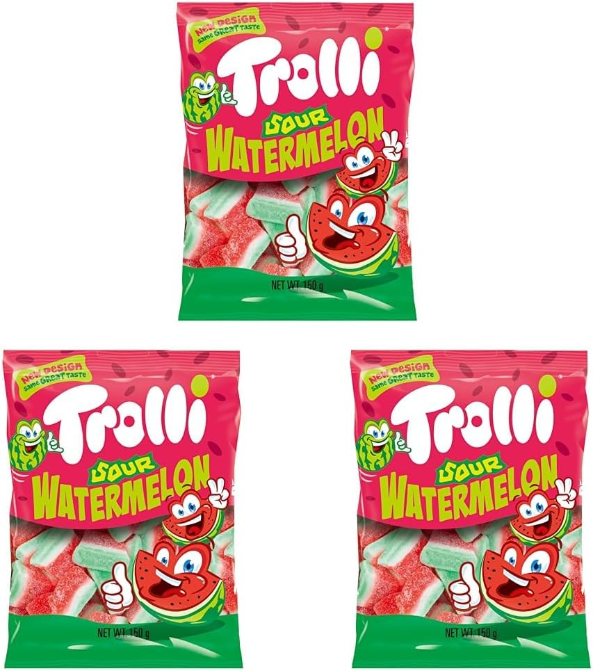 Trolli Sour Watermelon Slices 150 G &ndash; Chewy Fruity Gummi Candy, Sweet and Tangy Watermelon Flavour, Gluten-Free Lollies, Party and Snack Pack image number 1