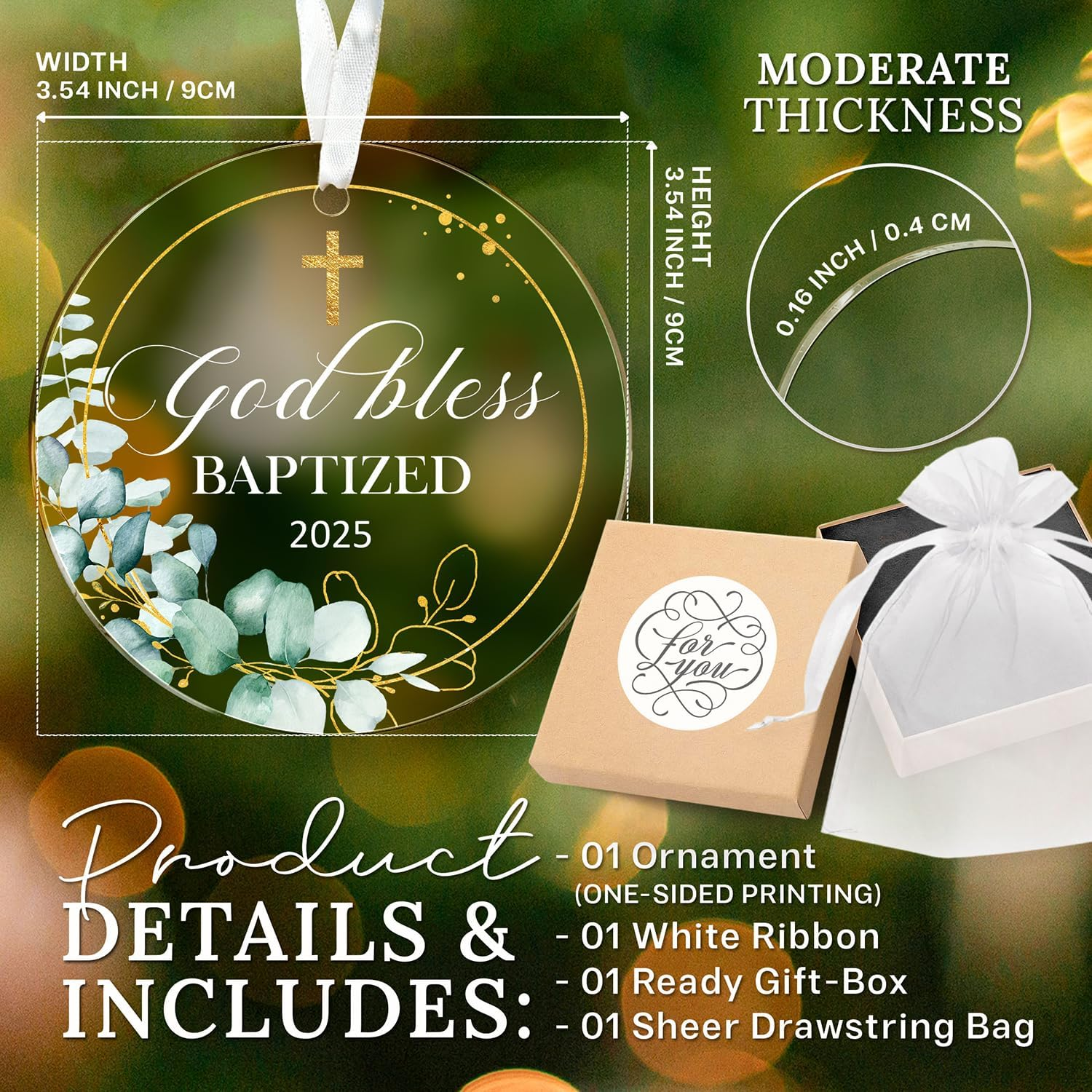 HEXMOZ God Bless Baptized Ornament 2025 - Christian Easter Baptism Gifts for Boys, Girls, Adults - Cross Christening Gift for Baby Boy Girl Godson Goddaughter - Acrylic Christmas Keepsake Decoration - Retired 4 2025 image number 3