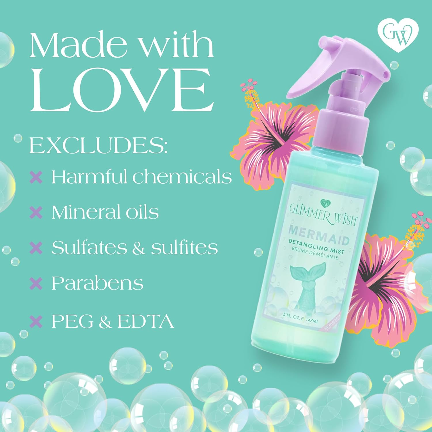 Glimmer Wish Premium Mermaid Detangling Mist, Tropical Beach Scent, Dermatologist Tested, Paraben Free, 100% Vegan, Sulfate & Sulfite Free, PEG & EDTA Free, Cruelty & Gluten Free, 5 Fl Oz image number 3