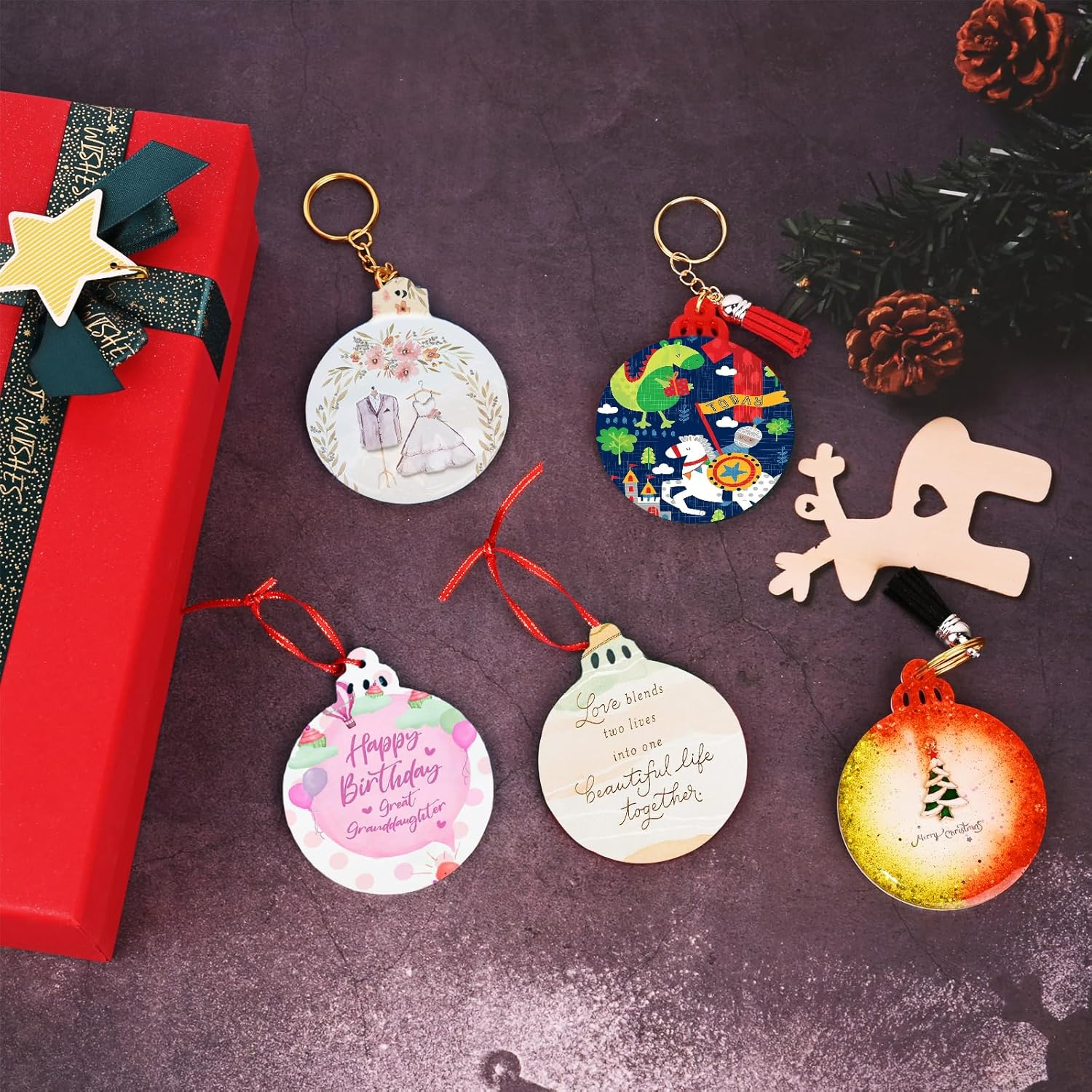 8 Pack Christmas Resin Molds, 2 Styles round Silicone Pendant Molds, Xmas Ornaments Molds for Epoxy Resin Casting Christmas Tree Pendant Gift Home Decoration image number 2