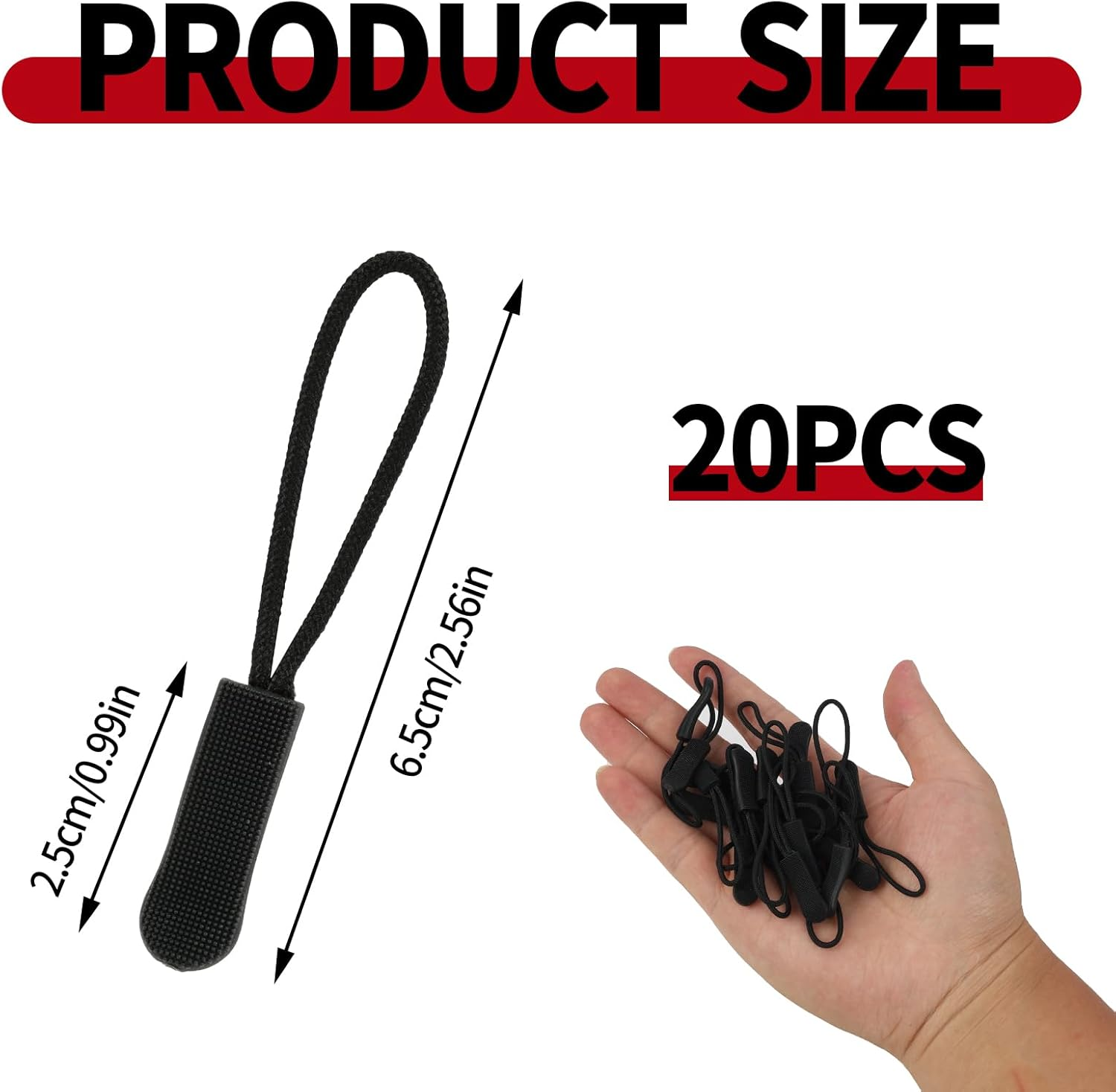 Ozessence 20 Pcs Black Zipper Pull, Durable PVC Removable Zipper Pulls Extension, Tab Extension Suitable for Backpack Clothing Suitcase Travel Bags Mountaineering Bag Winter Cotton Clothes image number 3