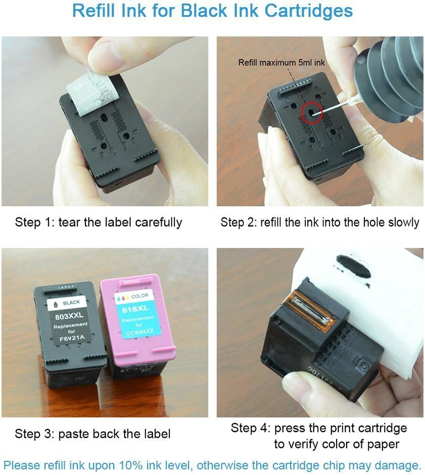 Aomya Compatible HP Black Ink Refill Kit 250Ml Dye Bulk Ink for HP Inkjet Printers Refillable Cartridge CISS CIS System (9 Oz) with Syringe&Glove image number 3