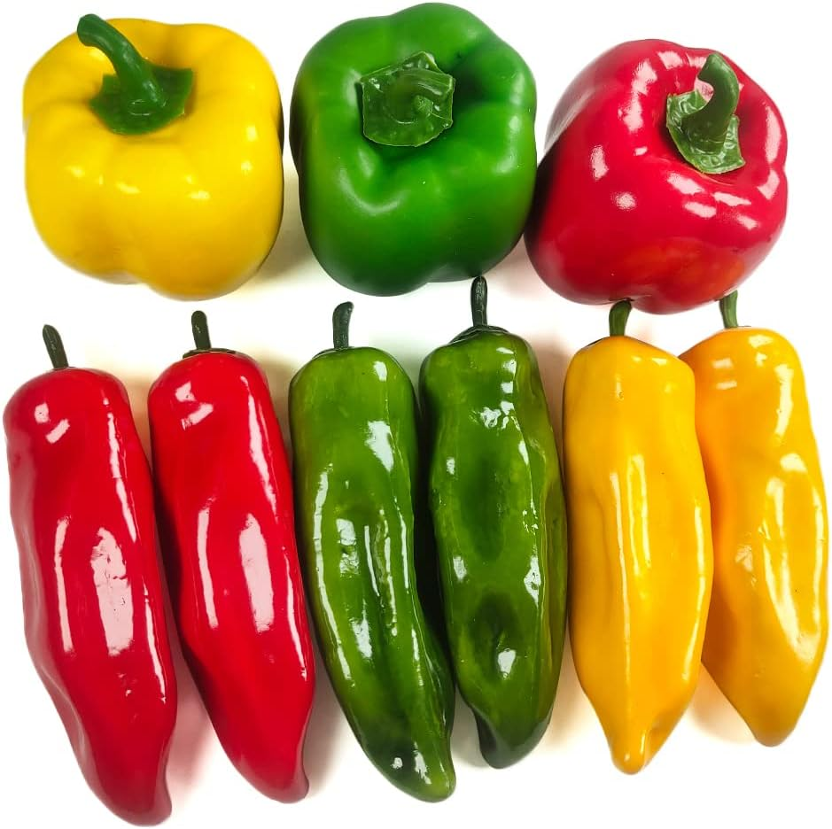 9 Pcs Artificial Bell Pepper Fake Chili Pepper Lifelike Fake Vegetable Colorful Pepper for Home Kitchen Decoration Props Artificial Mixed Pepper Set image number 4