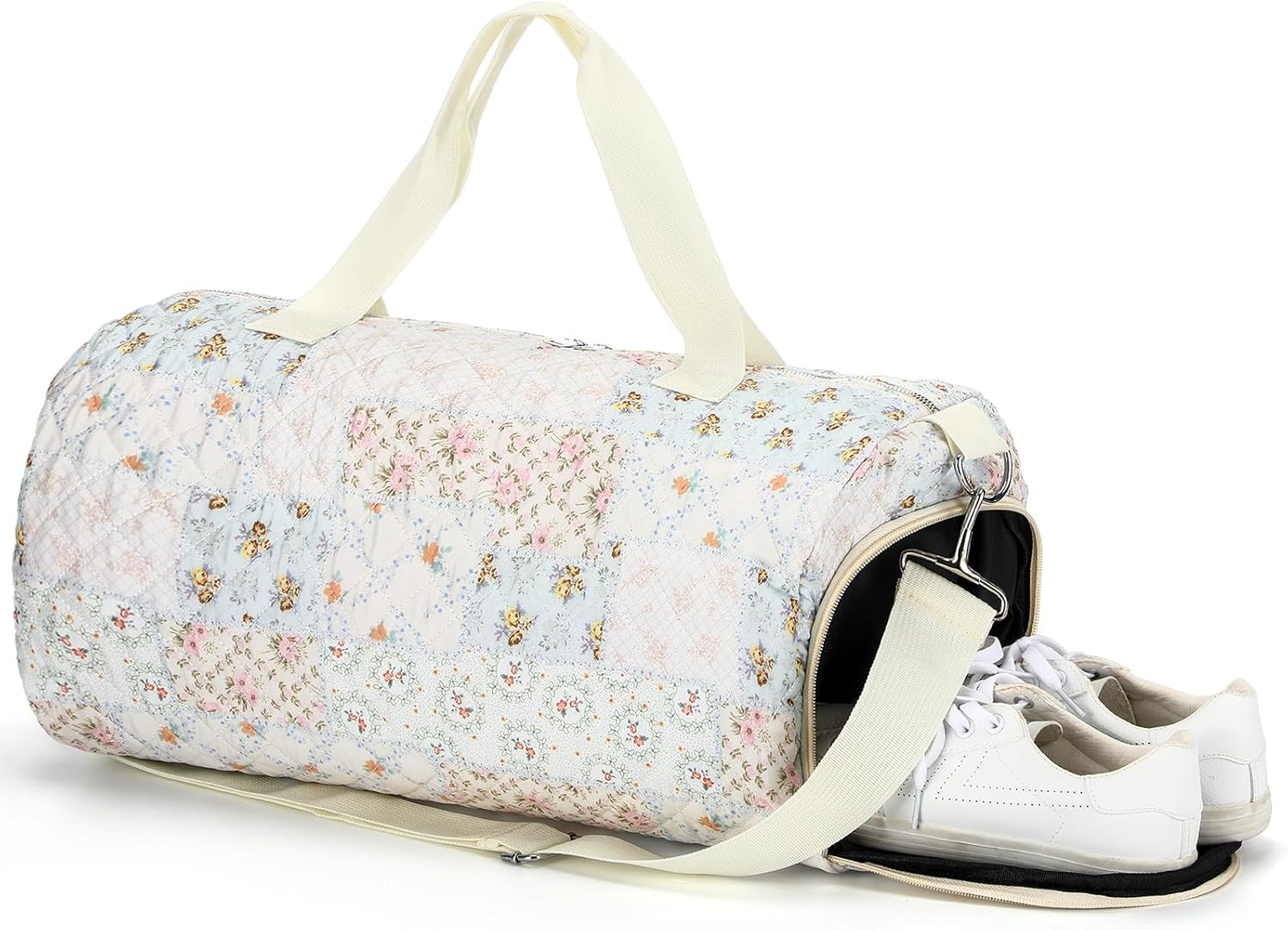 Dansydaisy Quilted Duffle Bag for Women Cotton Dance Bag with Adjustable Carry Strap and Handy Pouch Floral Backpack for Dancers, Colorful, 18.9 X 9.45 X 8.66 Inches / 48 X 24 X 22 Cm, Colorful Floral