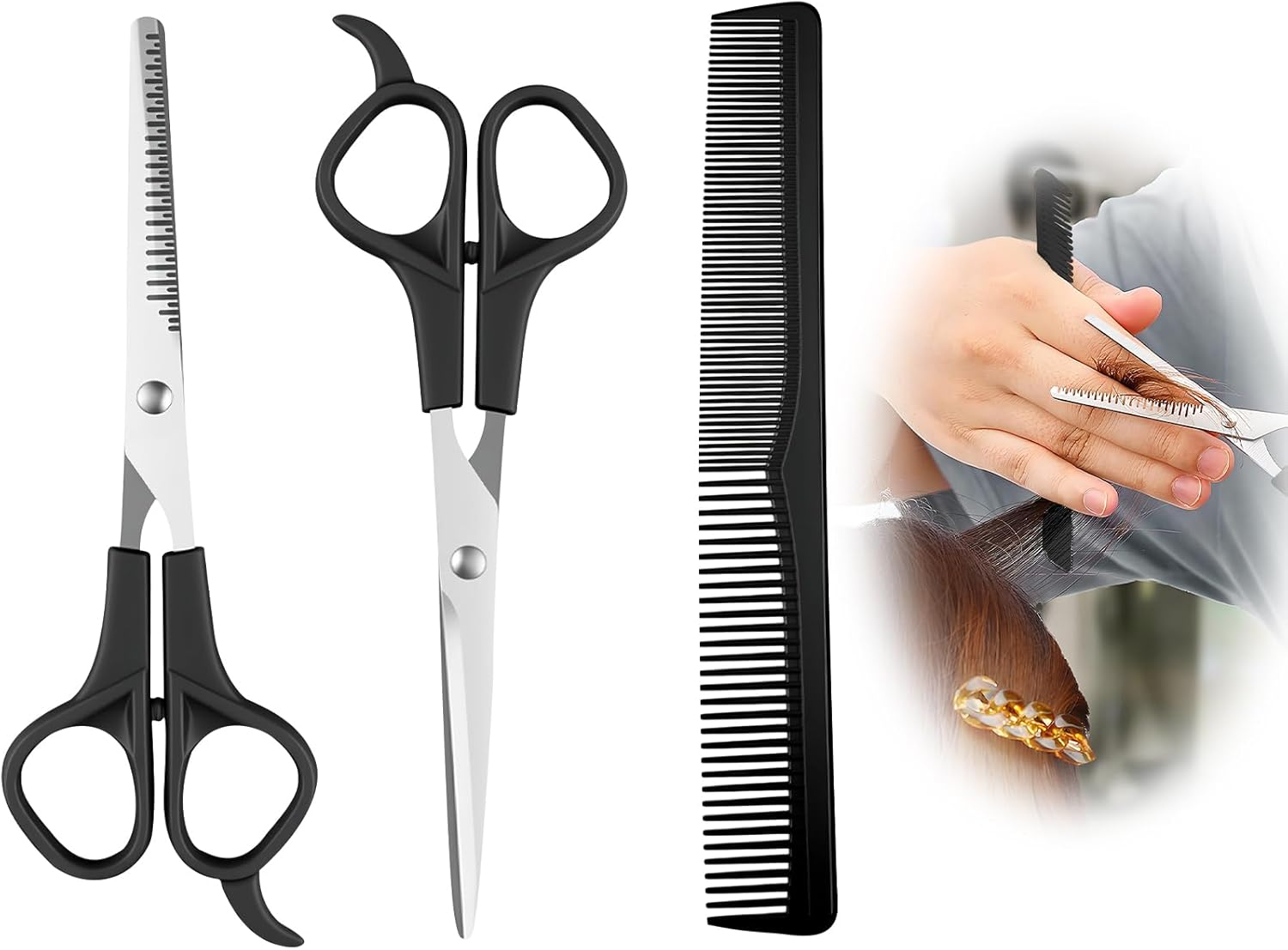 Tiyiyok Hairdressing Scissors, Hair Cutting Scissors, Set of 3 for Comfortable Grip for Beautiful Hairstyles, Barbershop, Barber, for Men, Women and Children, for Family Use (17 Cm) image number 3