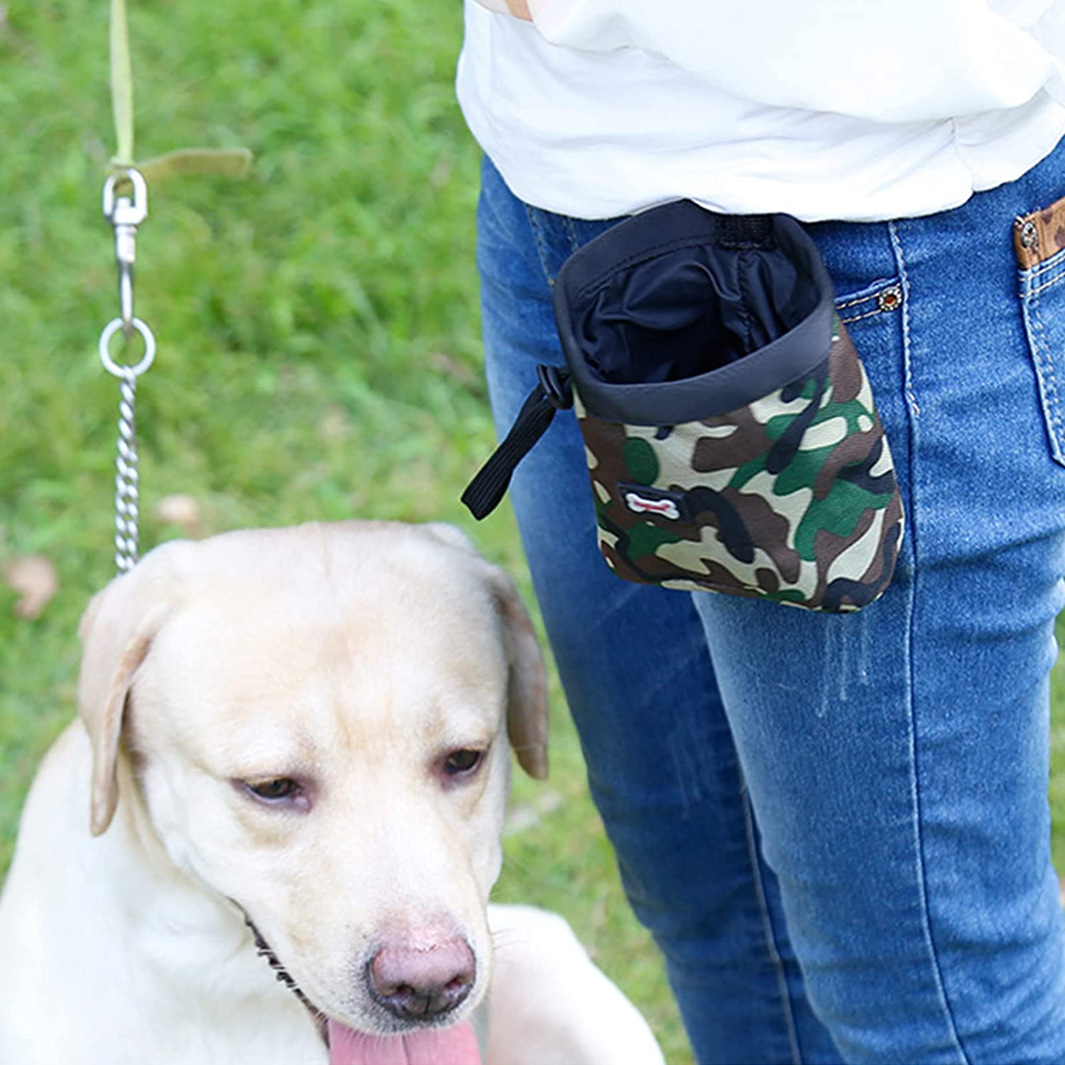 Dog Treat Pouch Bag for Training Walking Outing, MH MOIHSING Puppy Pouch Oxford Cloth Pet Snack Bag with Built-In Poop Bag Dispenser Hands Free Training Waist Bag Carries Pet Toys Treats Kibble,Green