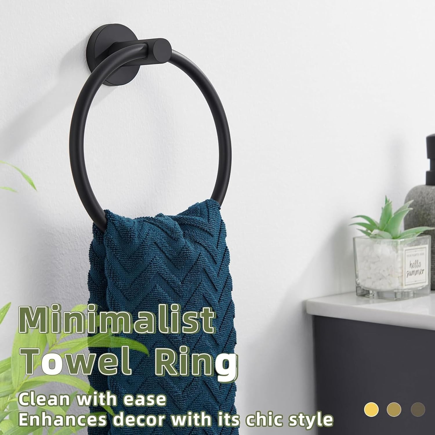 Matte Black Stainless Steel Towel Ring Holder - Wall Mount round Bath Towel Rack, Space Saving Modern Towel Hanger for Bathroom and Kitchen image number 1