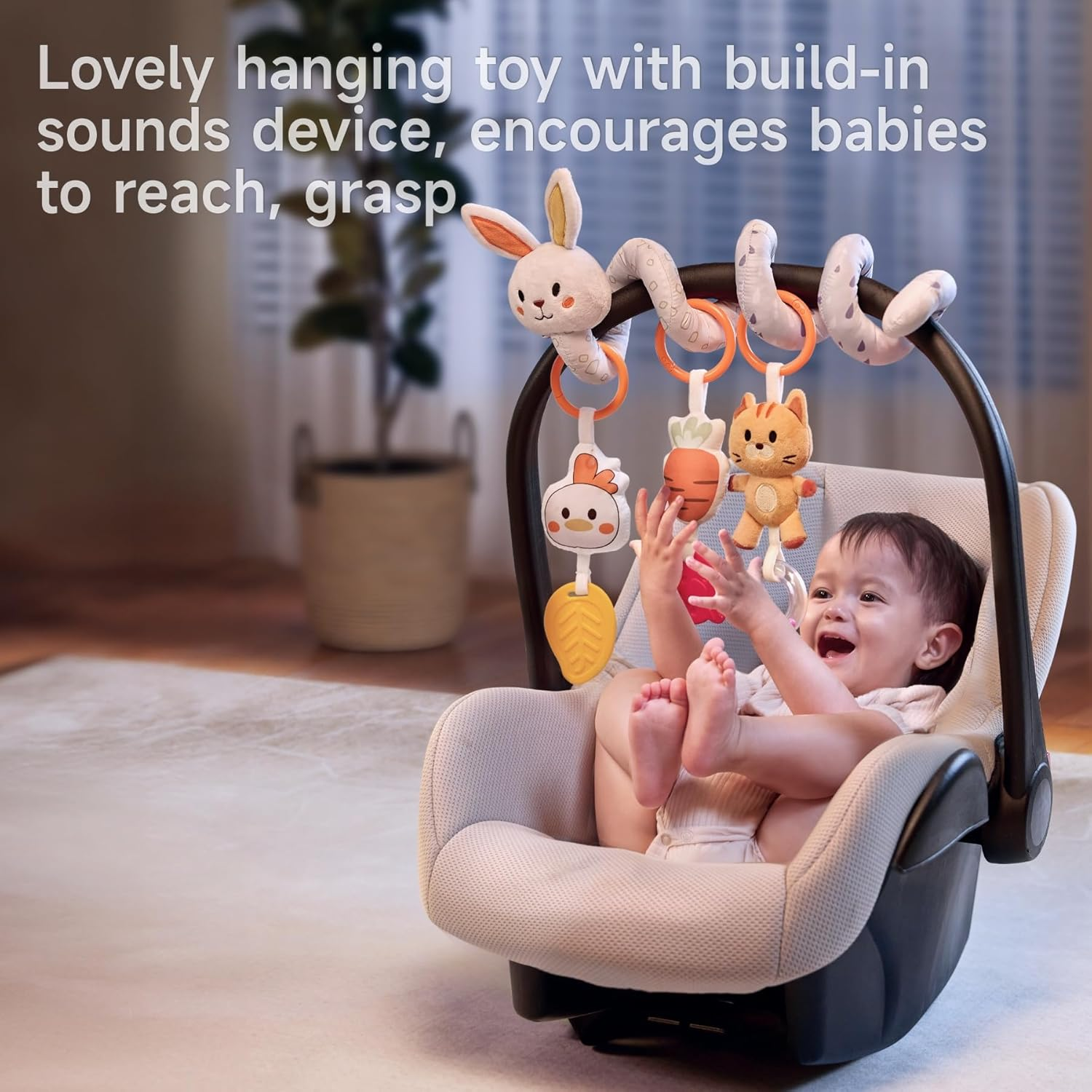 TUMAMA 2 in 1 Spiral Car Seat Toys for Babies 0-6 Months, Stroller Toys for Infant 0-6 Months Arch Hanging Toys with Clip Adjustable Detachable Sensory Travel Crib Bouncer Bassinet Activity Toys image number 4