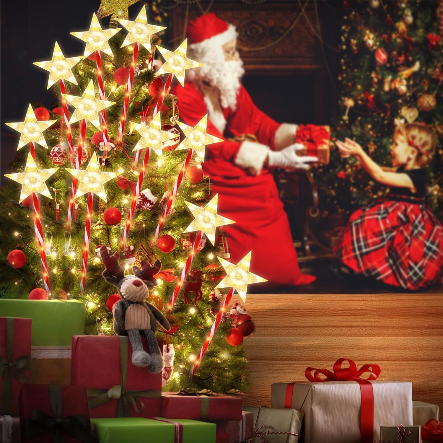 FLSEPAMB 12Pack Solar Christmas Lights Outdoor, Christmas Decorations Outdoor with 8 Modes Timer Remote, Waterproof Outdoor Xmas Lights for Outdoor Xmas Garden Yard Walkway Decor image number 3