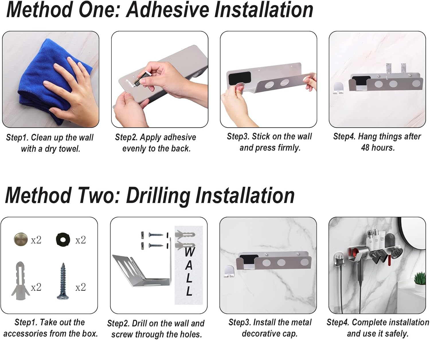 Hair Dryer Holder for Dyson Supersonic - Wall Mounted, Strong Magnetic Bracket Organizer for Attachments, Space-Saving Blow Hair Dryer Storage Shelf, Sturdy Bathroom Hair Care Tool Rack image number 4