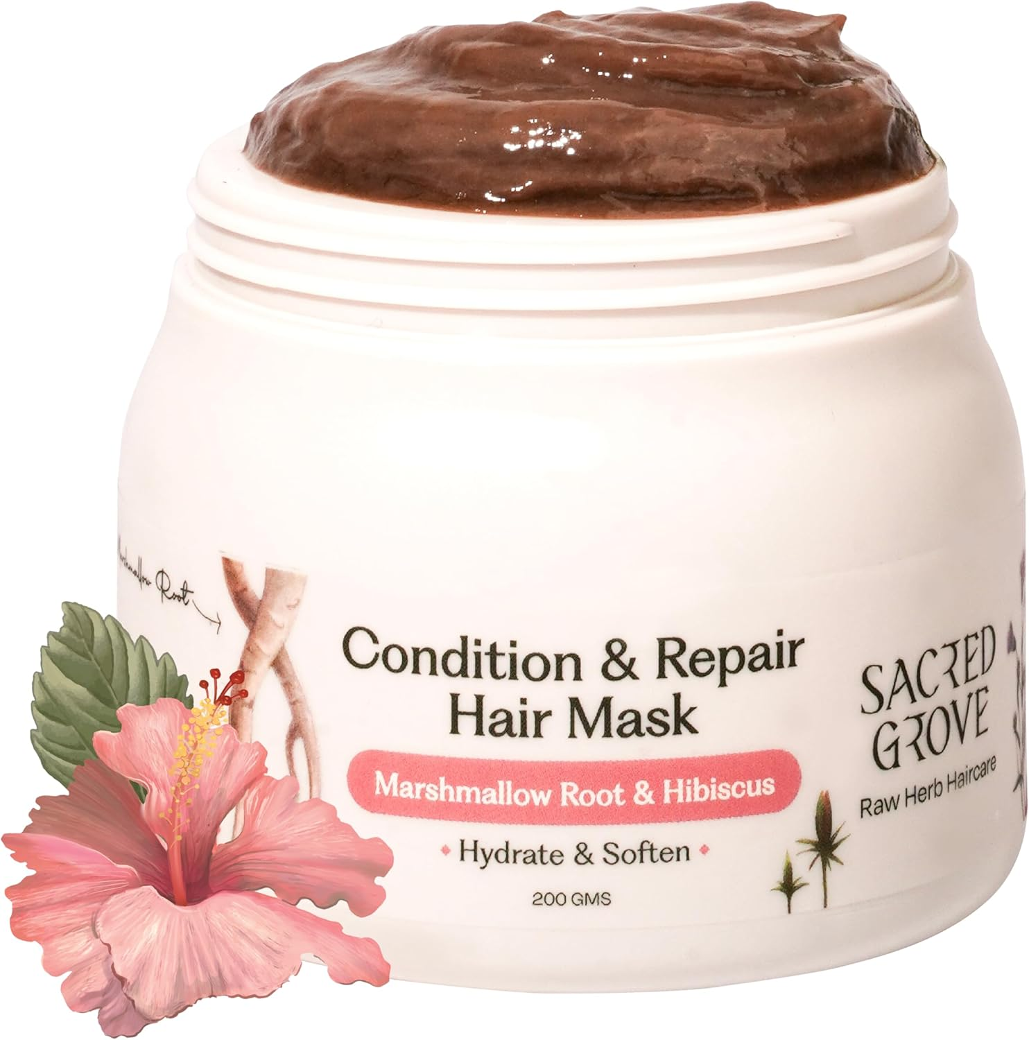 Sacred Grove Condition & Repair Pre Shampoo Hair Mask | Marshmallow Root, Hibiscus & Flaxseeds | for Dry Frizzy Hair That Hydrates Strands Naturally (200 Gm) image number 3