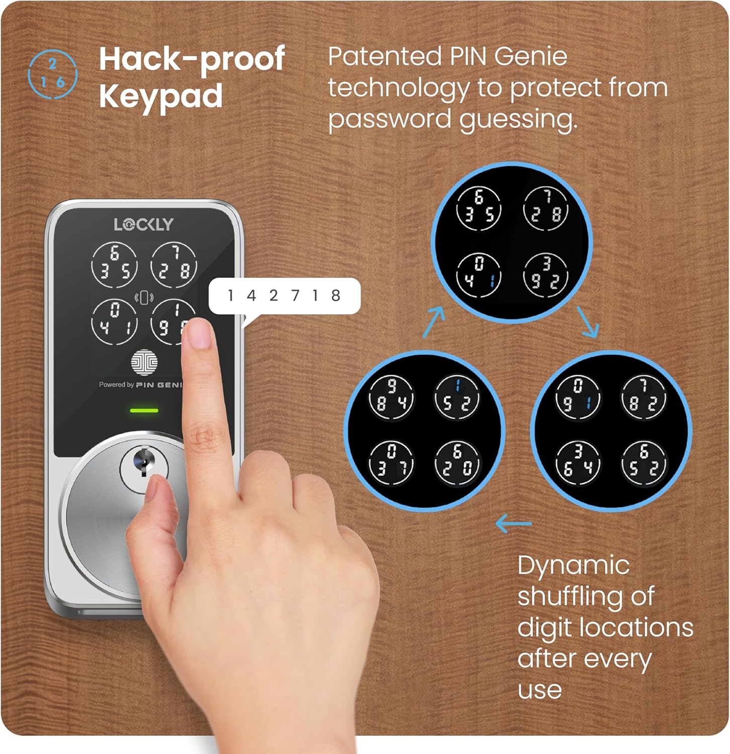 Lockly PIN Genie Pro Zeno Series Smart Door Lock. Video and Fingerprint Access Keyless Entry Deadbolt. Digital Front Door Lock Satin Nickel with Built in Wifi Connectivity image number 1