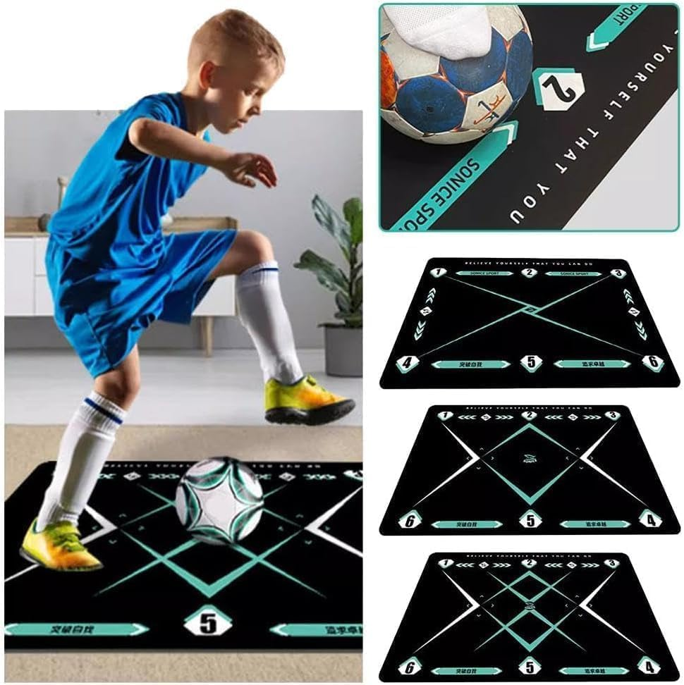 Football Training Mat with Adjustable Kick Trainer Belt 90X60Cm Non-Slip Silent Pad for All Ages Improves Speed, Agility, Strength & Skills - Footstep Training for Soccer Practice at Home or Field image number 1