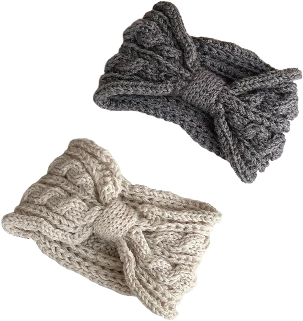 Pack of 2 Women'S Winter Headband Children Girls Headband Women'S Winter Knitted Autumn and Winter Versatile Hair Band, Elastic Thick Headwrap Headband, Beige, Grey image number 5