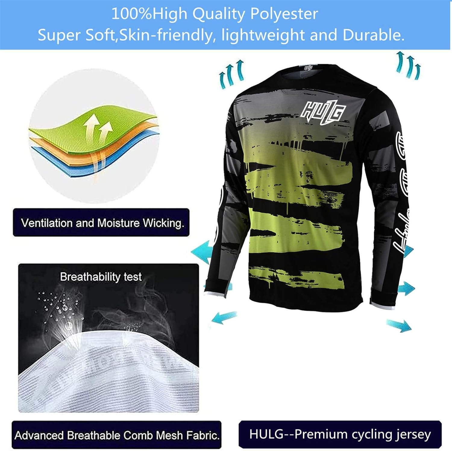 HULG Men'S Cycling Jersey Mountain Bike Motocross Jersey Long Sleeve MTB T-Shirt Downhill Cycling Jersey Quick-Drying image number 4