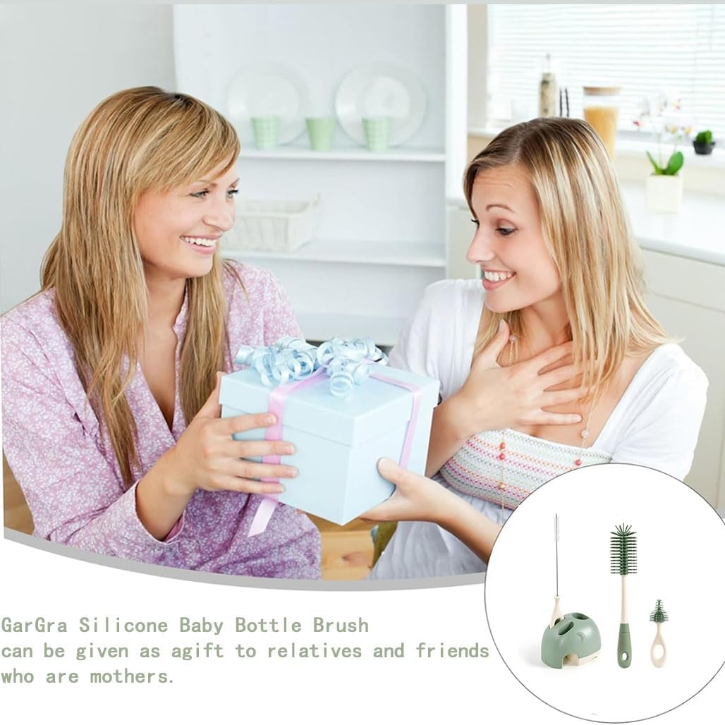 Baby Bottle Brush, Silicone Bottle Brush with Stand, 360&deg; Rotating Bottle Cleaner Set, 3 in 1 Bottle and Teat Cleaning Brush, for Long Narrow Neck Bottles, Water Bottles, Drinking Glasses image number 3