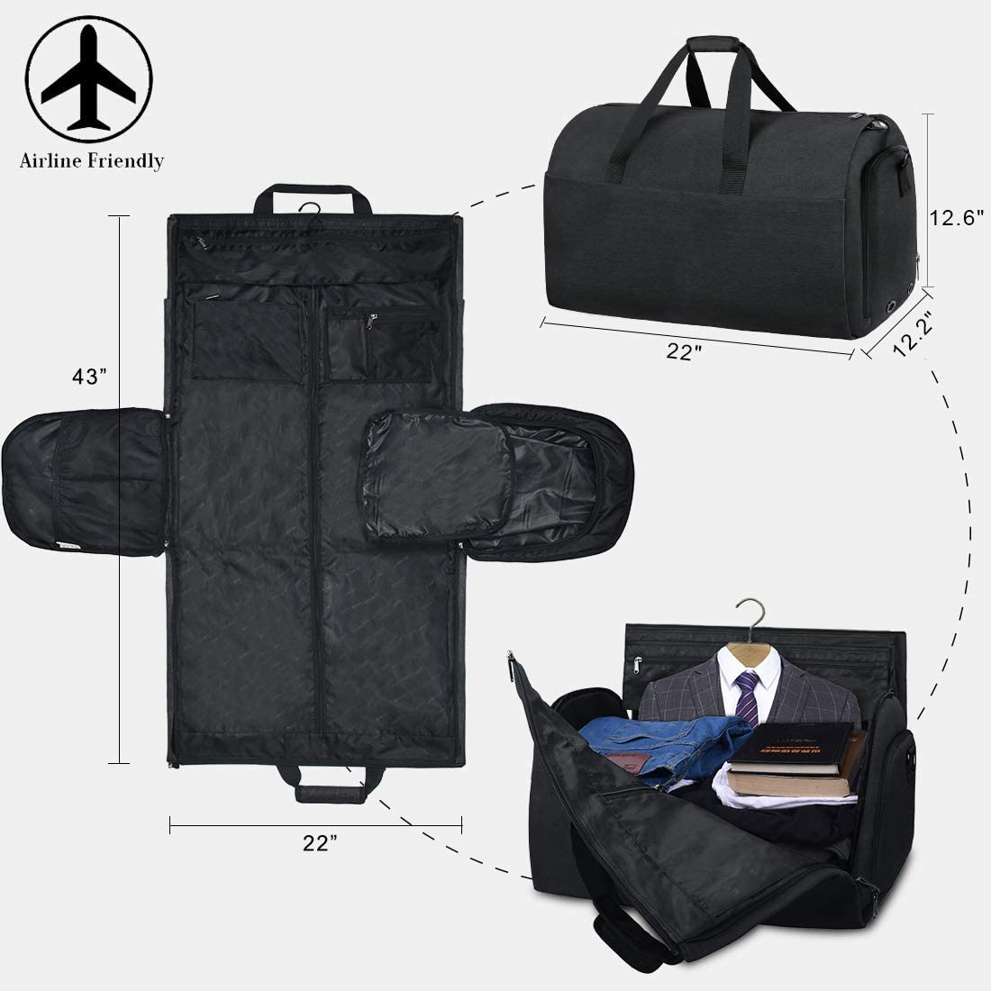 Garment Bags Convertible Suit Travel Bag with Shoes Compartment Waterproof Large Carry on Duffel Bags Garment Weekender Bag for Men Women image number 6