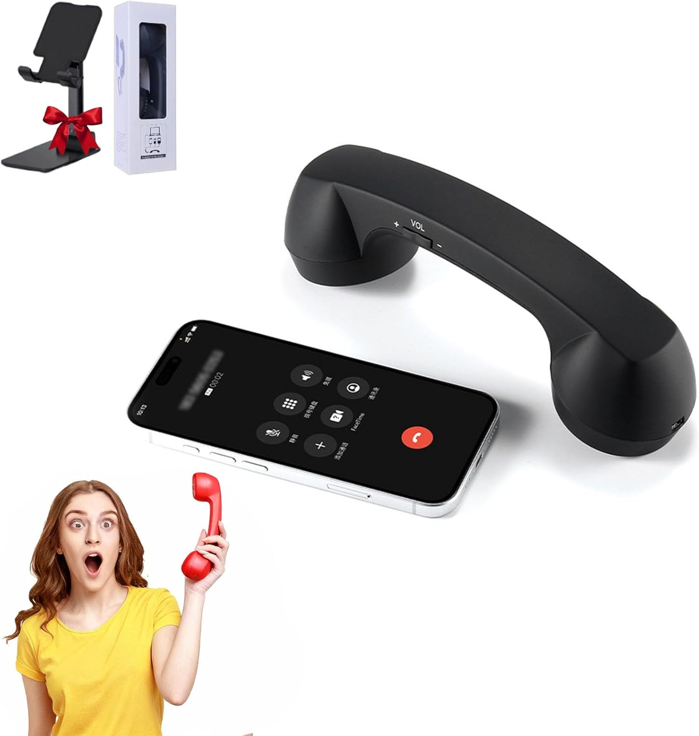 Retro Phone Handset,Bluetooth Retro Phone Handset for Android and Iphone, Type-C & 3.5Mm Classic Telephone Receiver for Cell Mobile Phones, Vintage Style Landline Handle (Black) (Blue,Bluetooth)