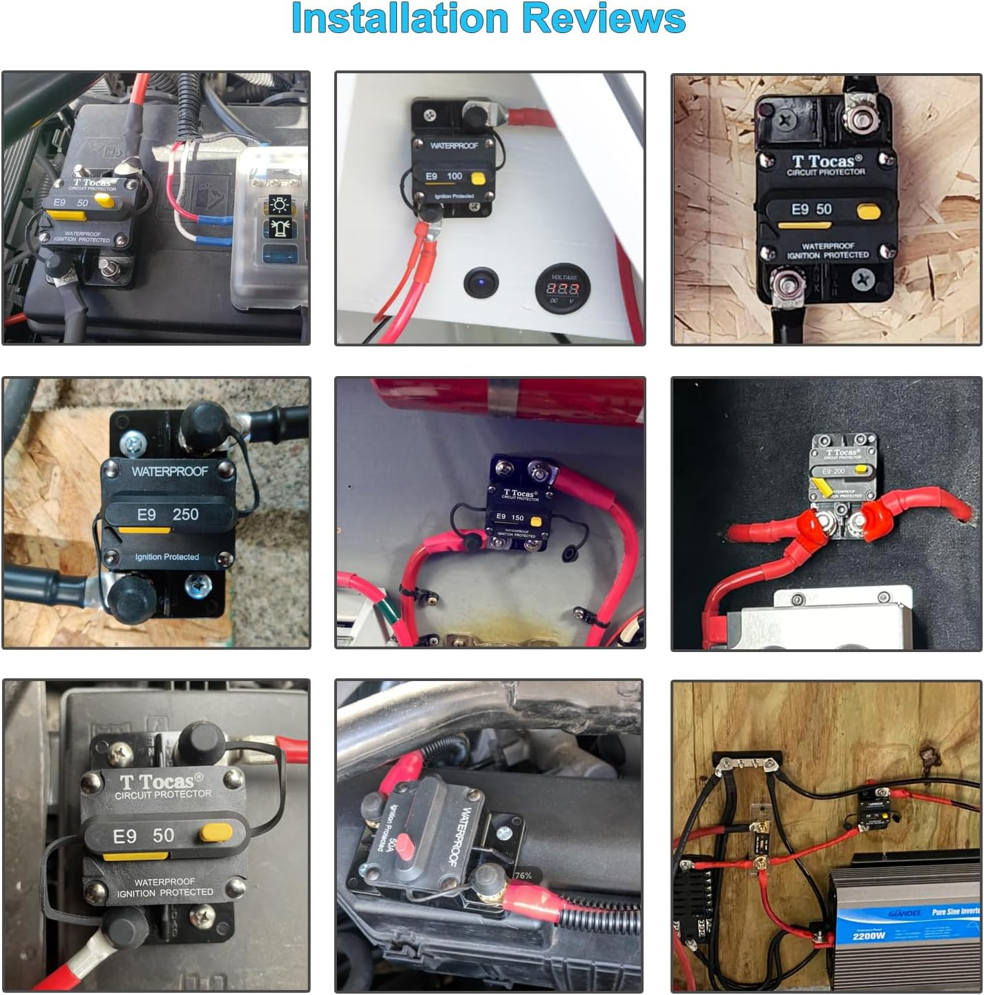 T Tocas 60 Amp Circuit Breaker with Manual Reset for Boat Trolling Motor Marine ATV Vehicles Stereo Audio Battery Solar System, 12V - 48V DC, Waterproof Switchable (60A) image number 4